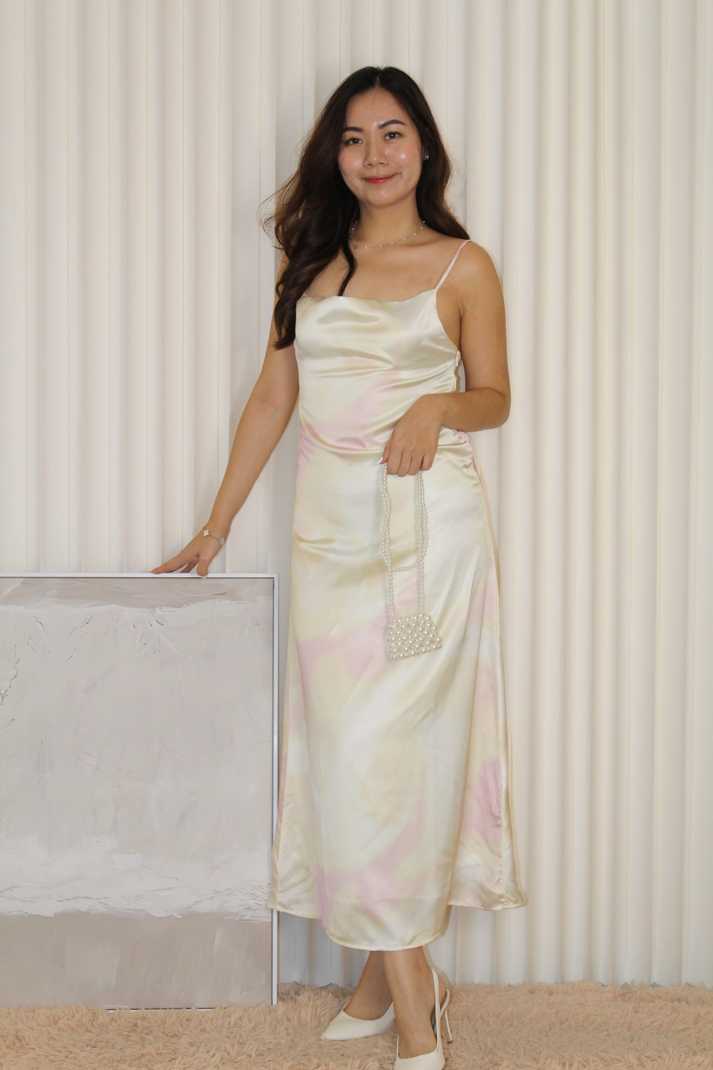 Mila Satin Midi Dress (Cream)