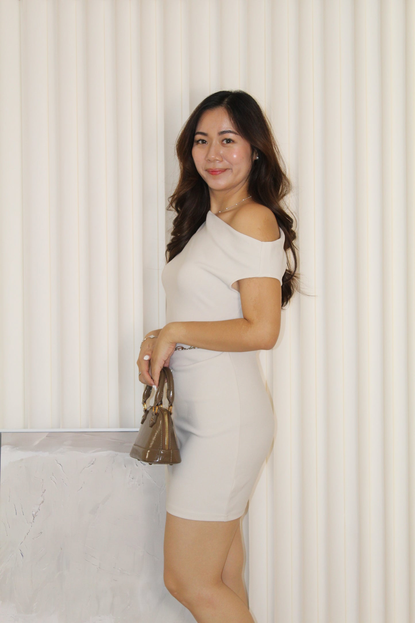 Molly Asymmetric Mini Dress (Cream)