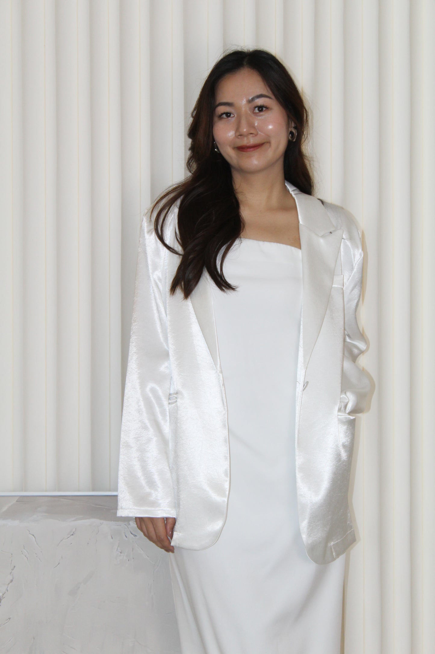 Kaori Satin Blazer Jacket (Black)