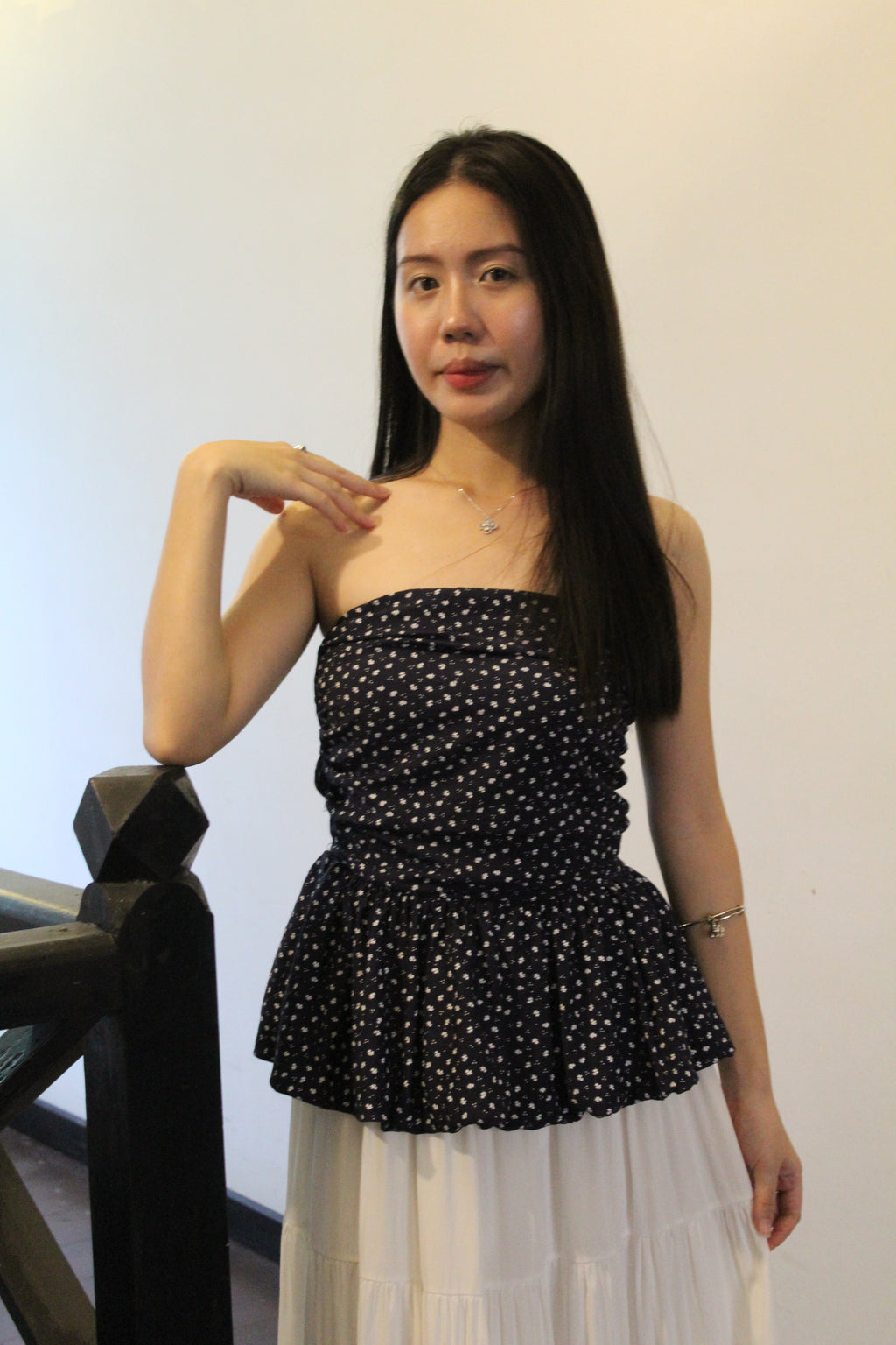 Rosalyn Floral Tube Flare Top (White)