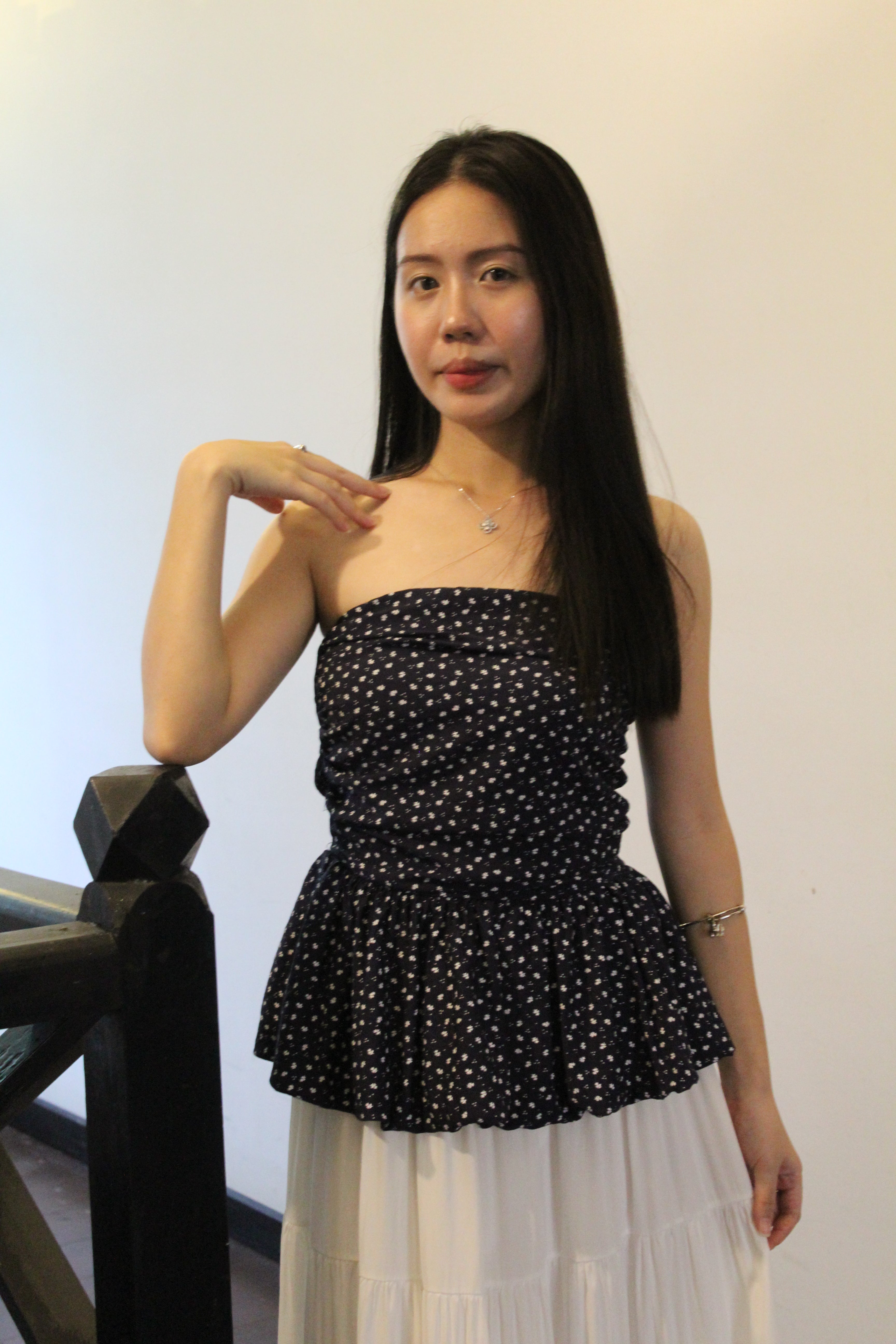 Rosalyn Floral Tube Flare Top (White)