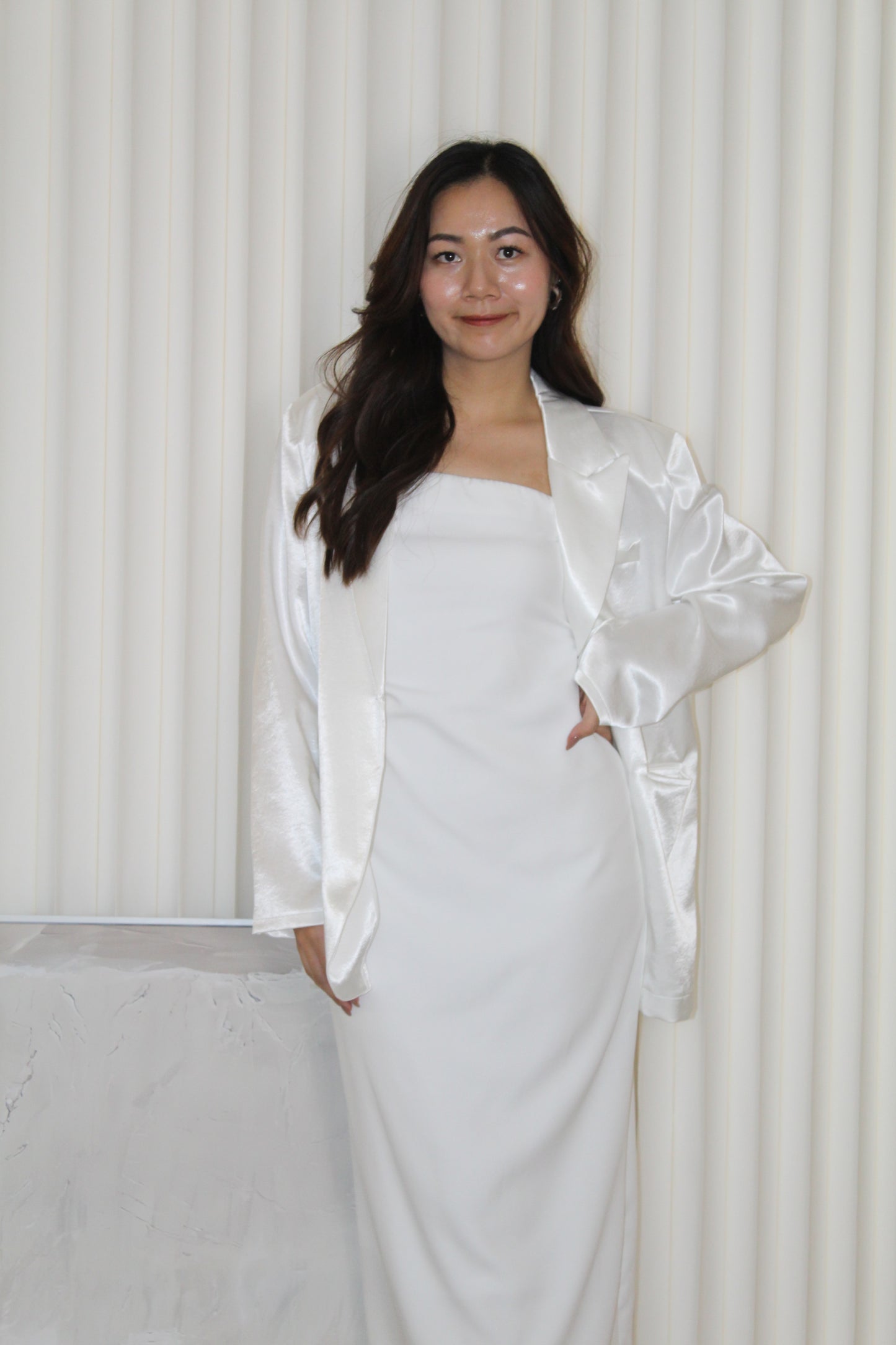 Kaori Satin Blazer Jacket (Black)