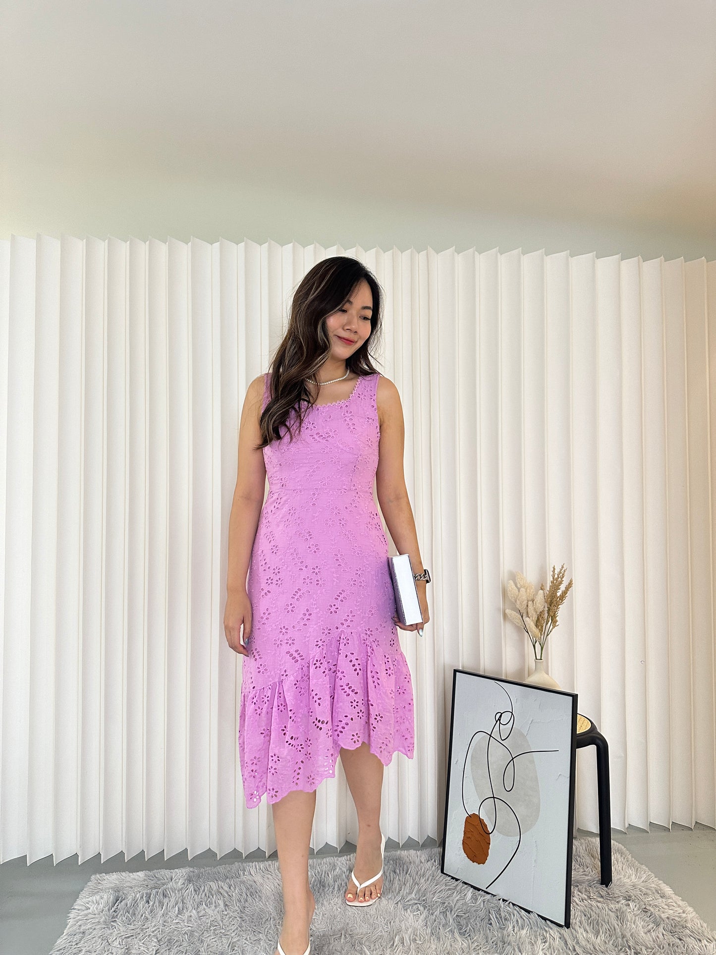 Haddie Eyelet Midi Dress (Purple)