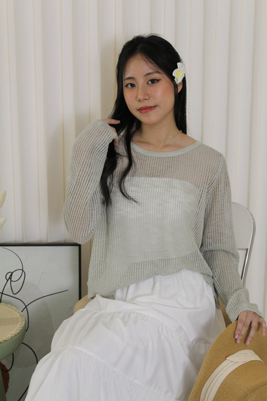 MaryAnn Sheer Knit Top (Green)