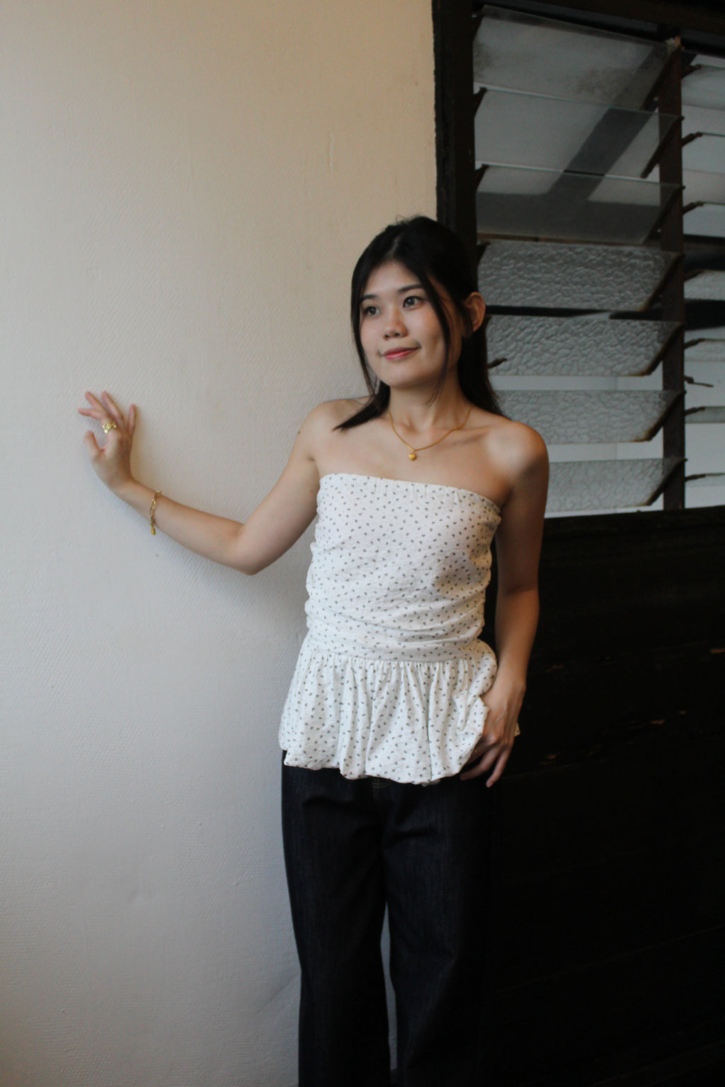 Rosalyn Floral Tube Flare Top (White)