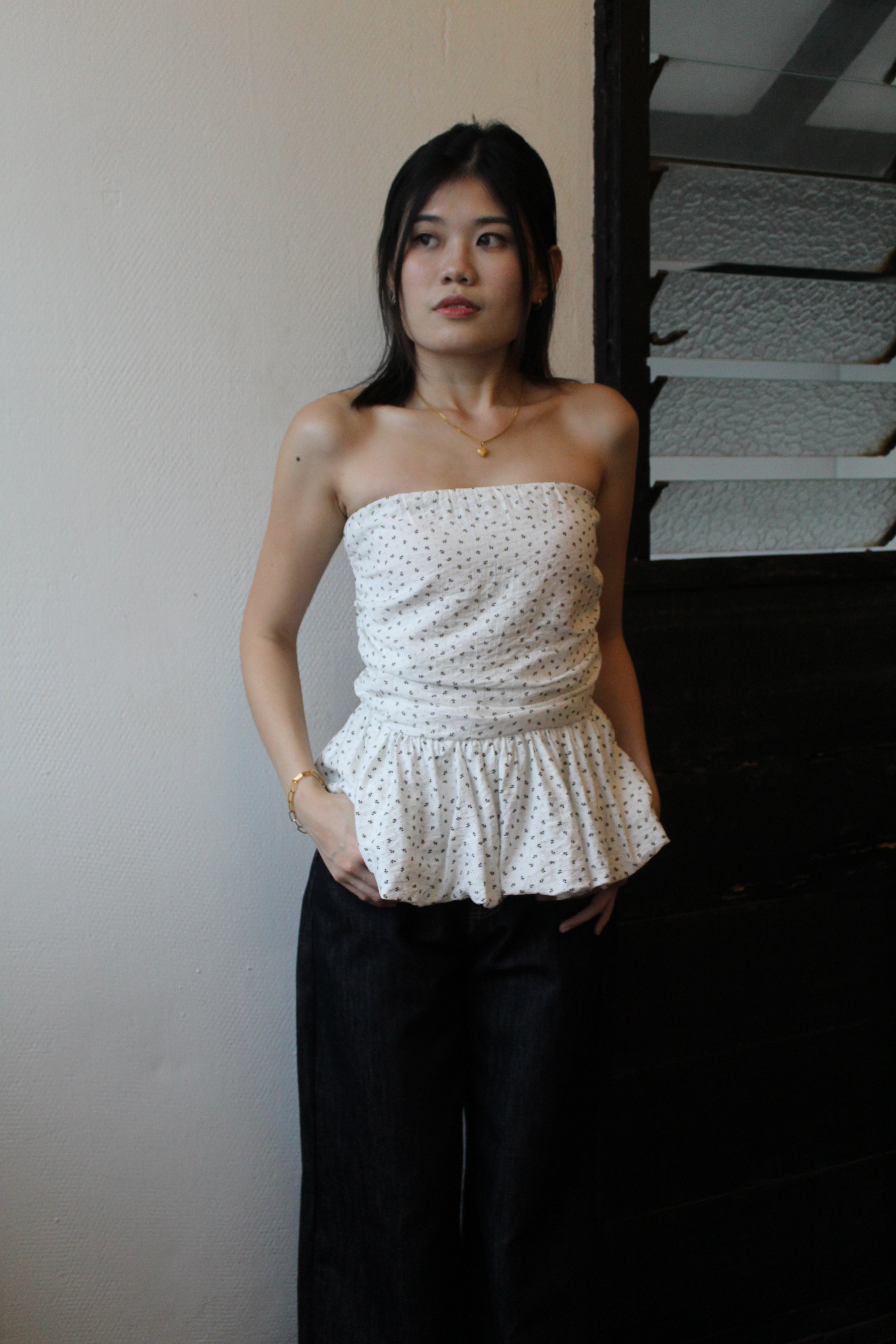 Rosalyn Floral Tube Flare Top (White)