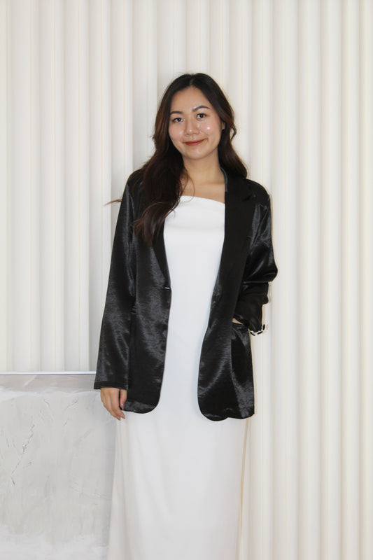 Kaori Satin Blazer Jacket (Black)
