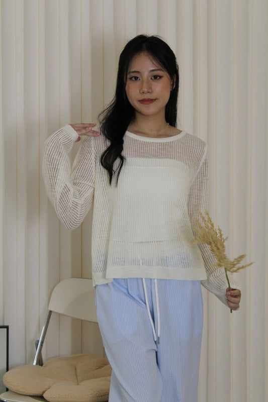 MaryAnn Sheer Knit Top (Cream)