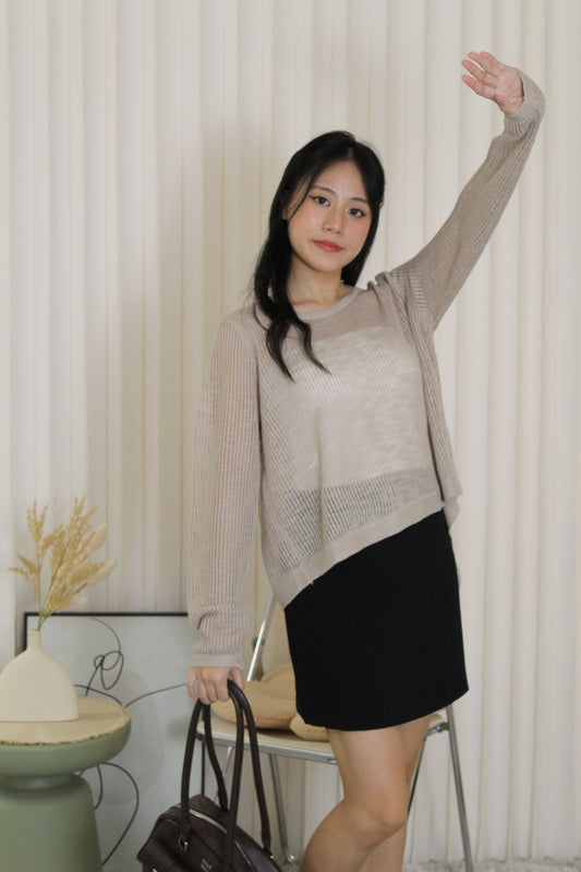 MaryAnn Sheer Knit Top (Khaki)