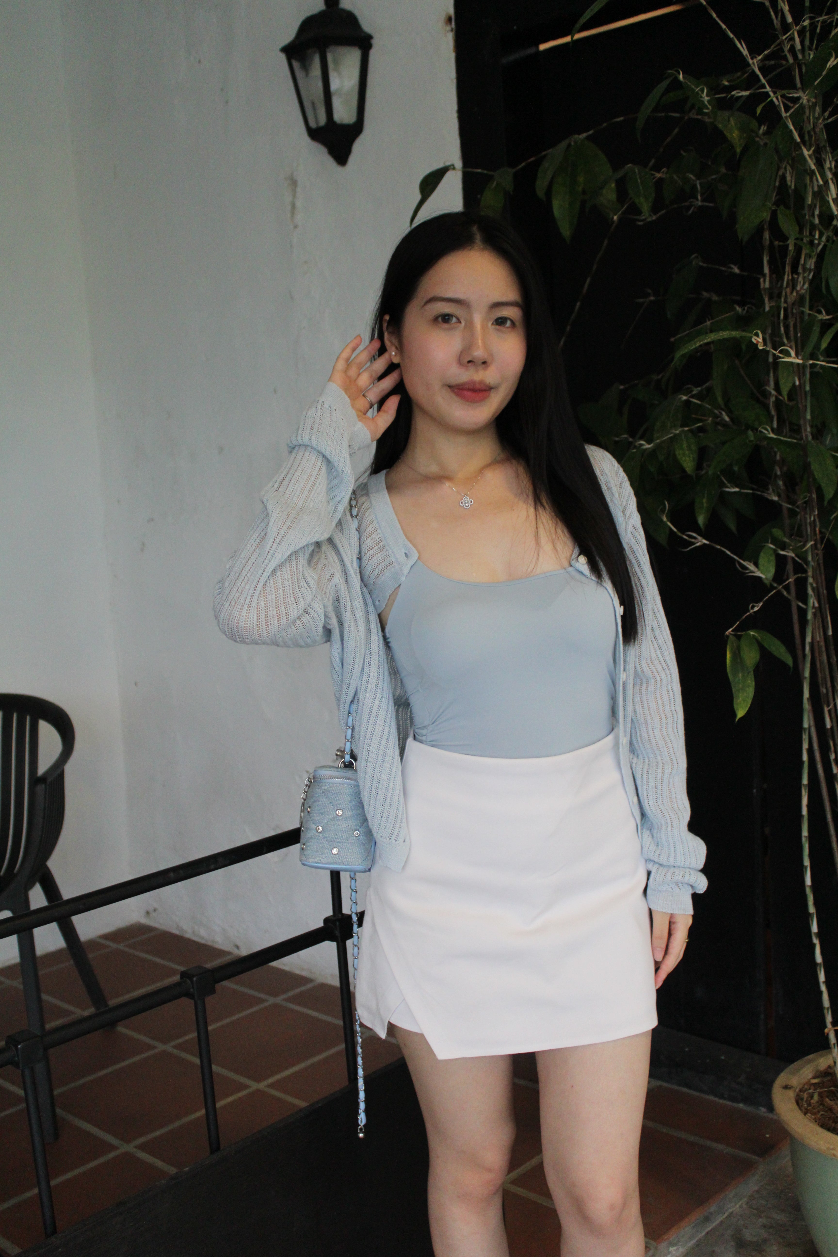 Jasmine Button Sheer Knit Top (Blue)