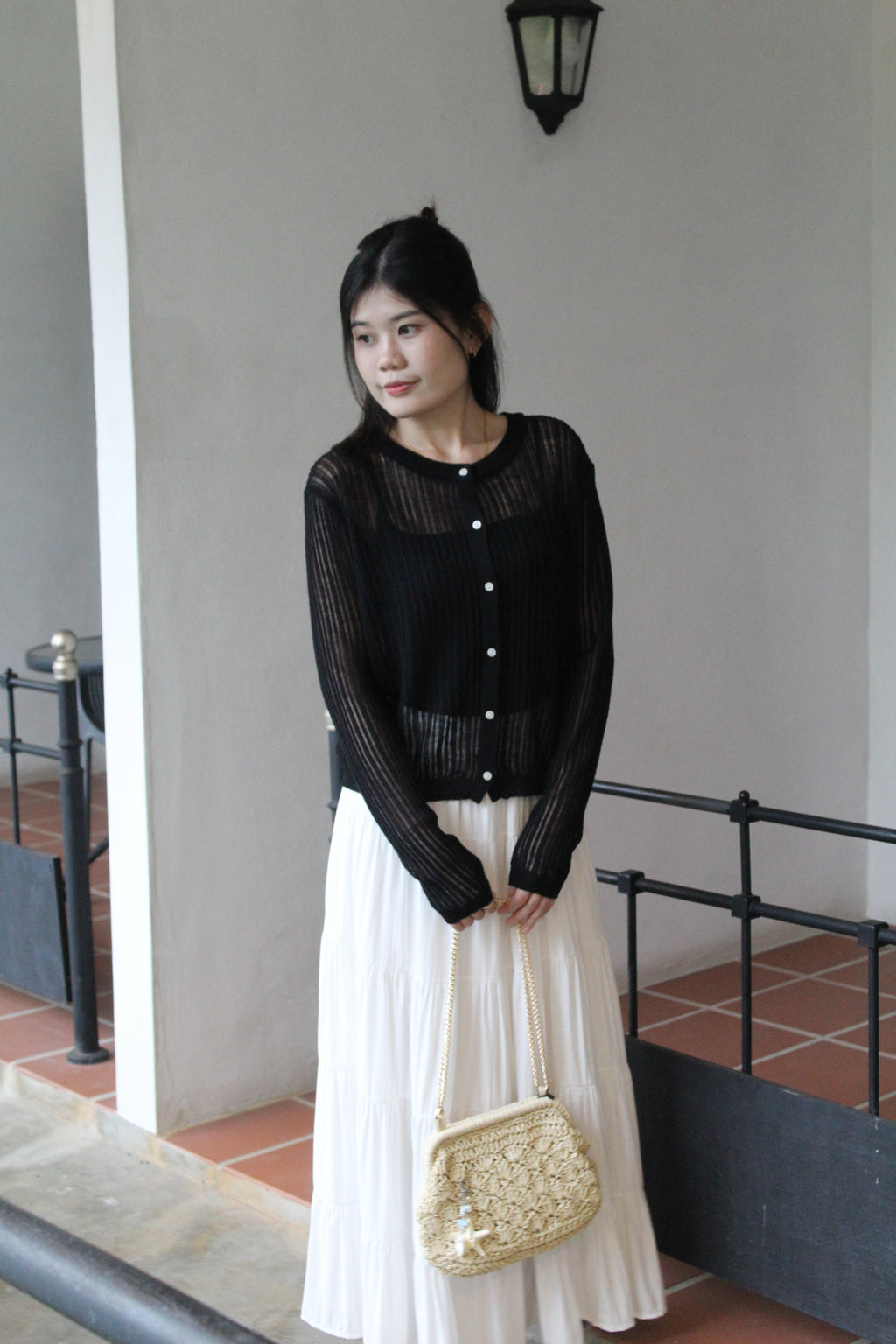 Jasmine Button Sheer Knit Top (Blue)