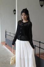 Jasmine Button Sheer Knit Top (Blue)