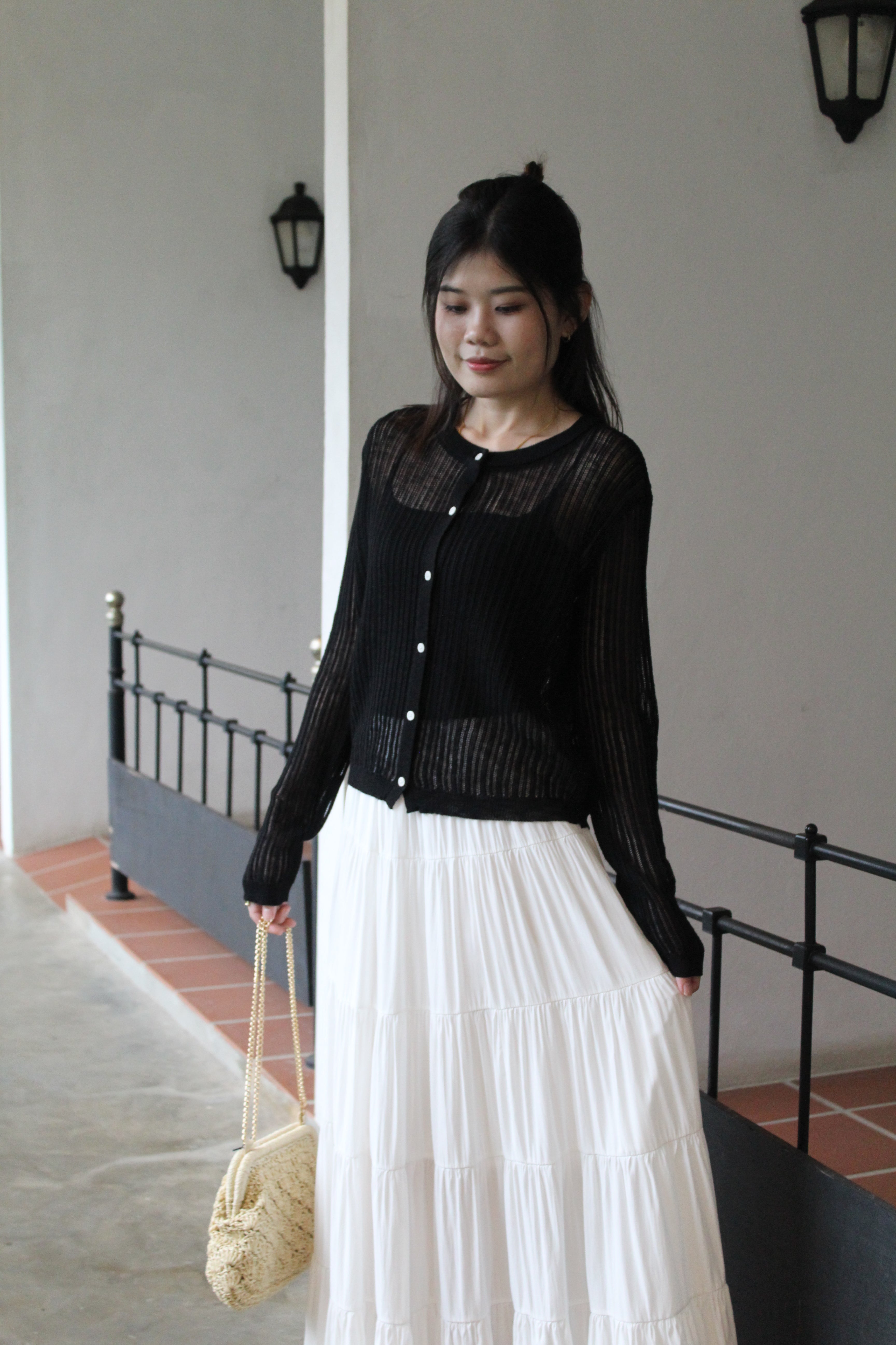 Jasmine Button Sheer Knit Top (Blue)