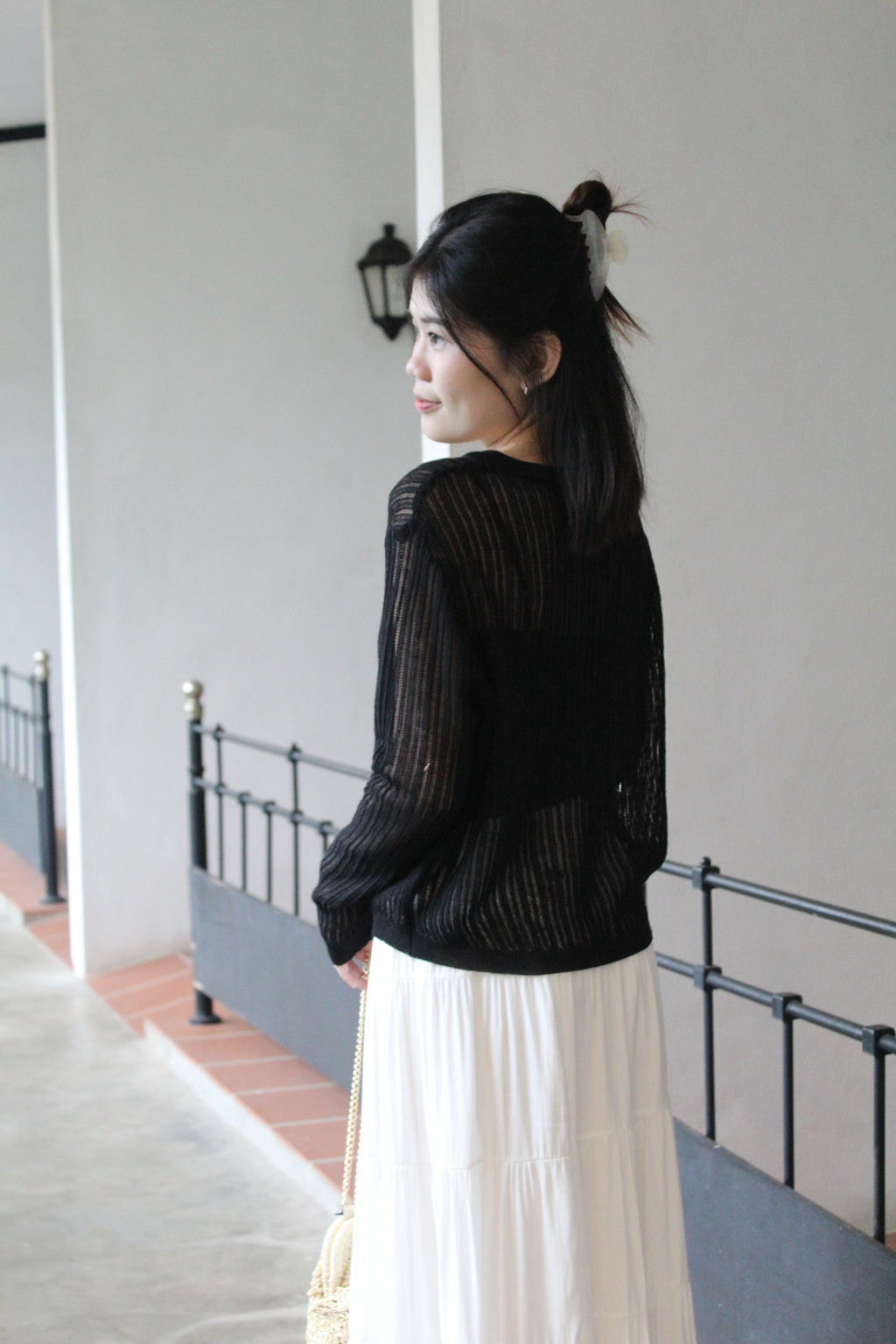 Jasmine Button Sheer Knit Top (Blue)
