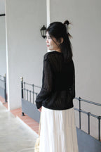 Jasmine Button Sheer Knit Top (Blue)