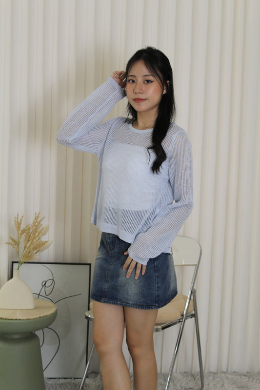 MaryAnn Sheer Knit Top (Blue)