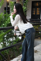 Jasmine Button Sheer Knit Top (Blue)
