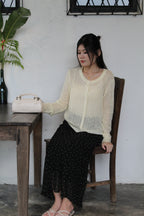 Jasmine Button Sheer Knit Top (Cream)