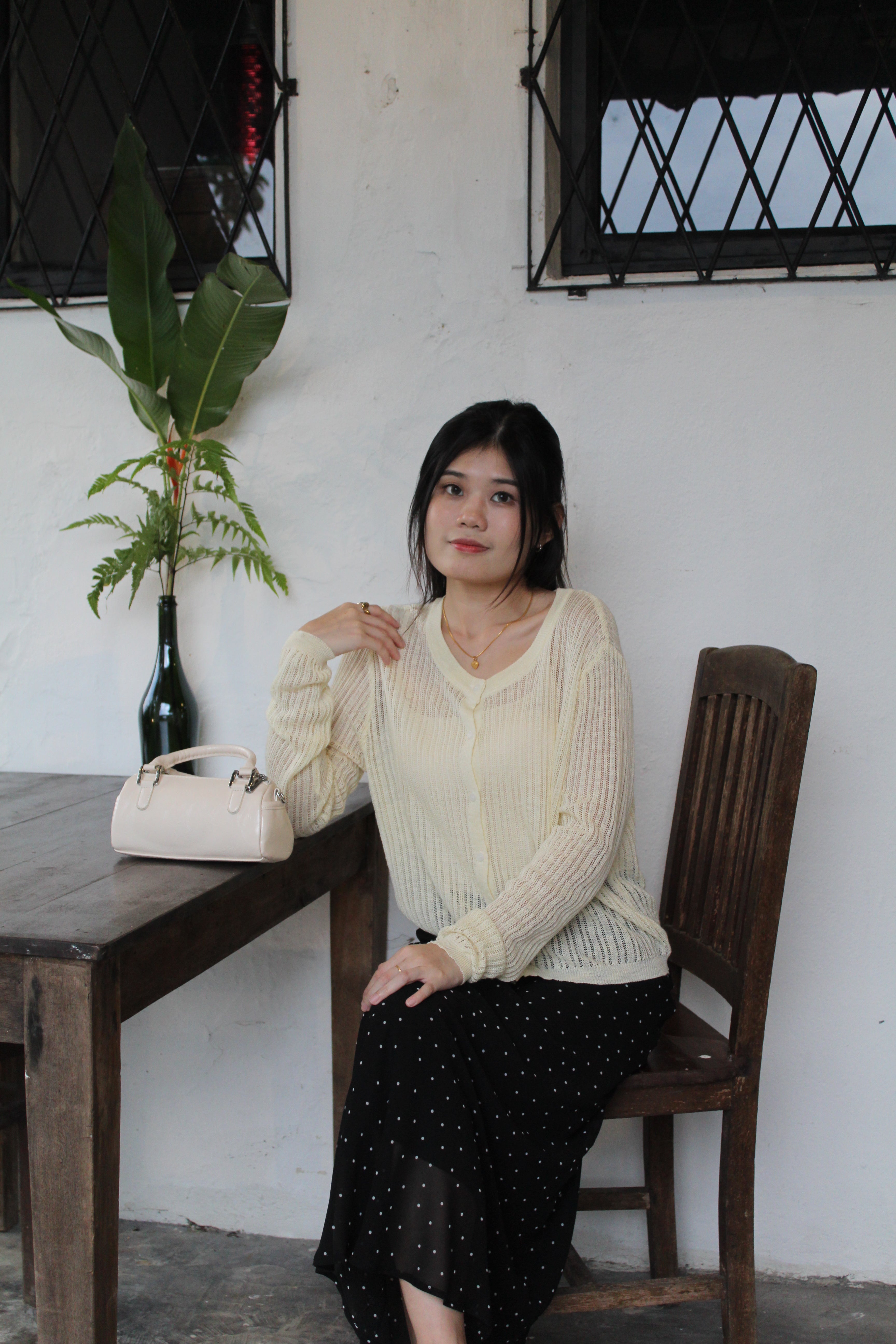 Jasmine Button Sheer Knit Top (Blue)