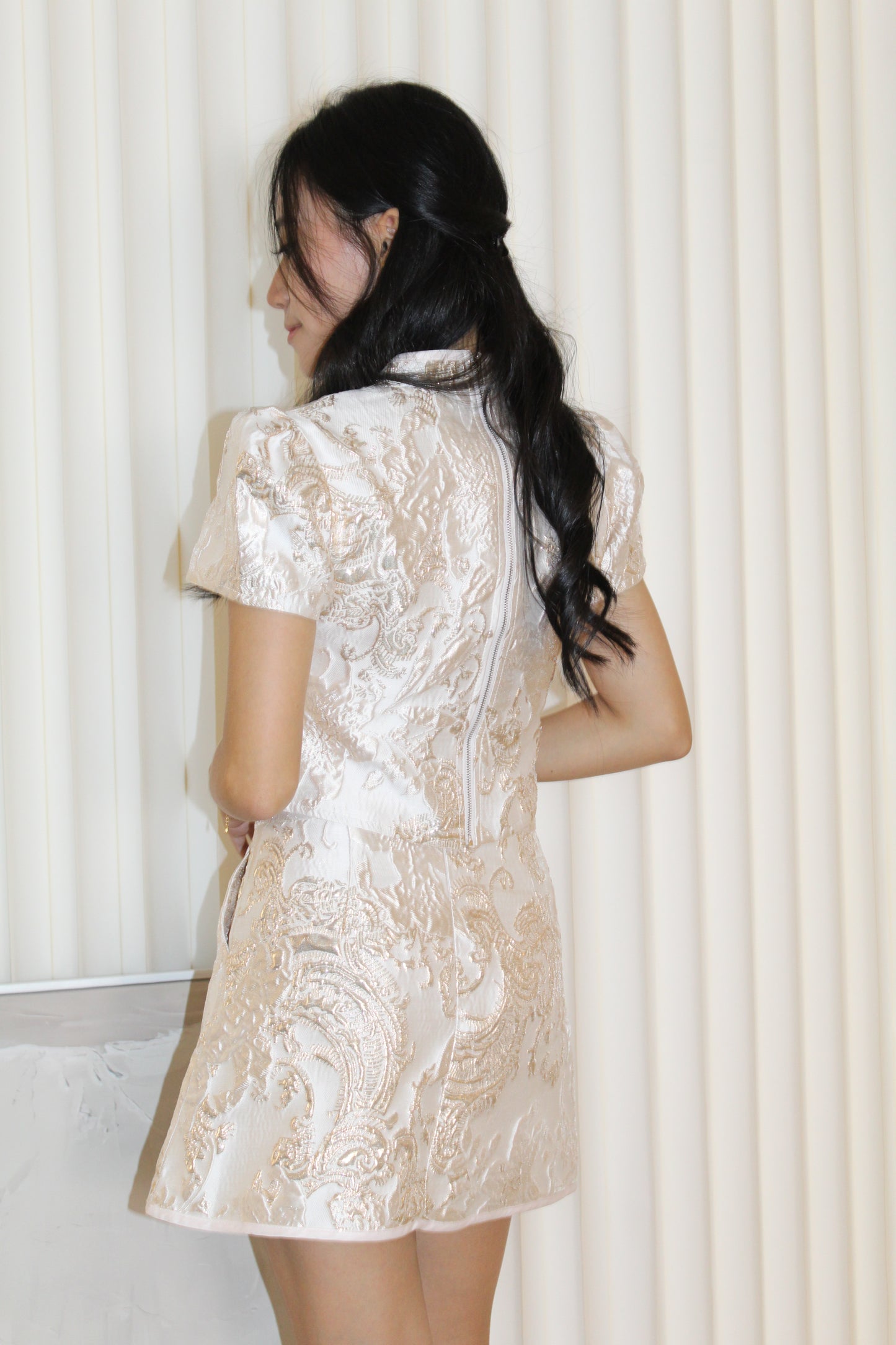 Desiree Jacquard Two Piece Skirt Set (Blue)