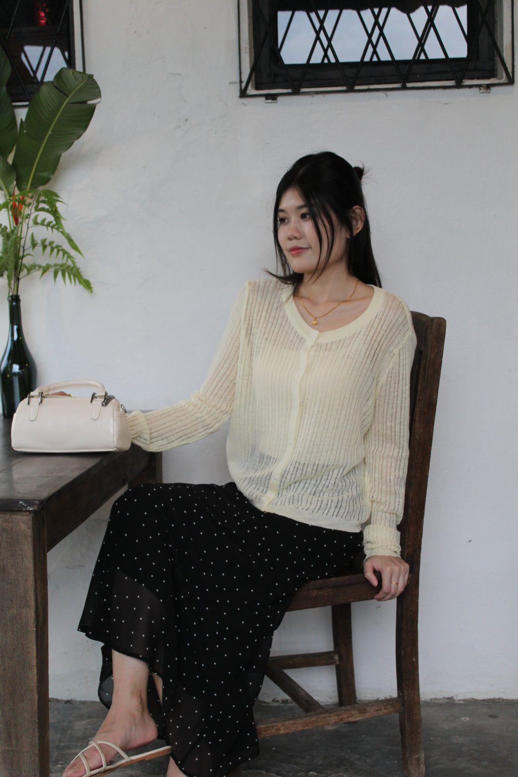 Jasmine Button Sheer Knit Top (Blue)