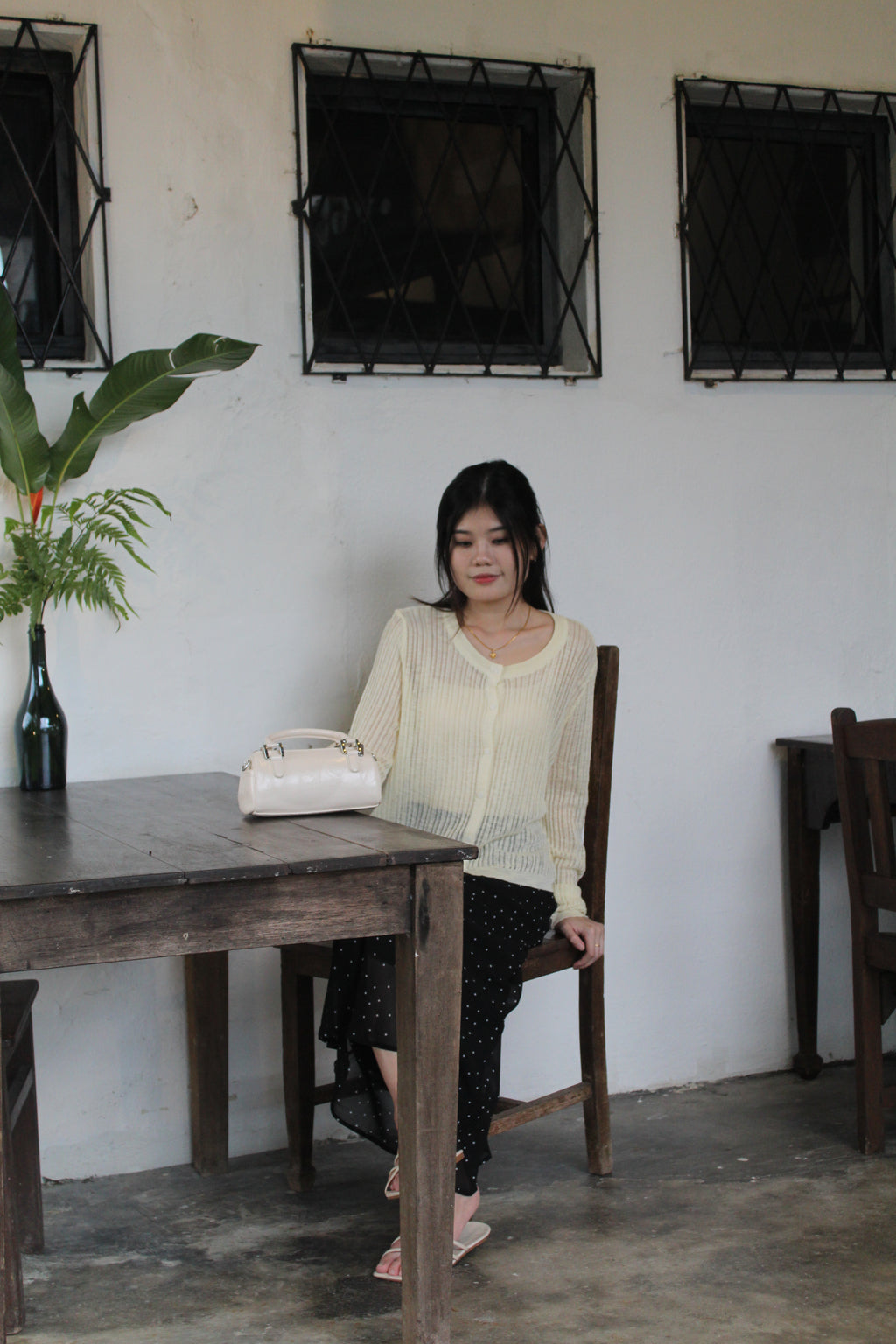Jasmine Button Sheer Knit Top (Blue)
