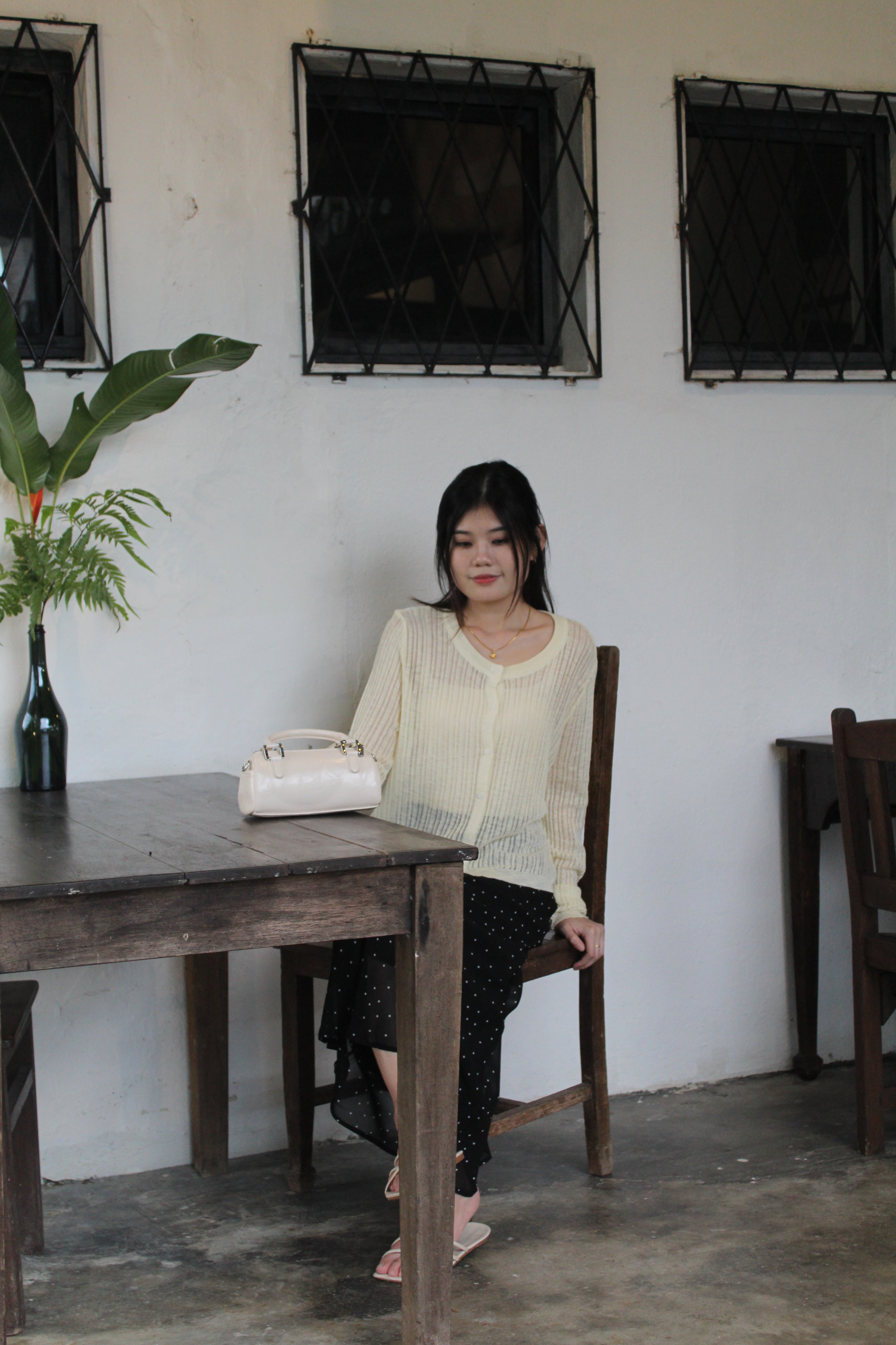 Jasmine Button Sheer Knit Top (Blue)