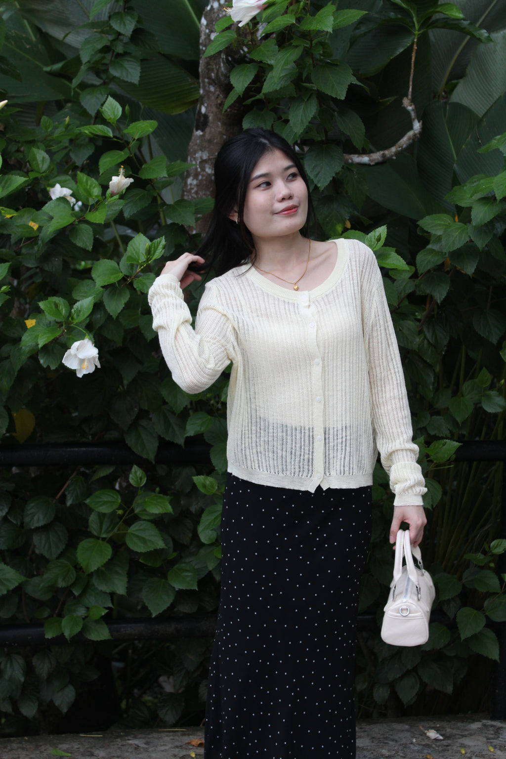 Jasmine Button Sheer Knit Top (Blue)