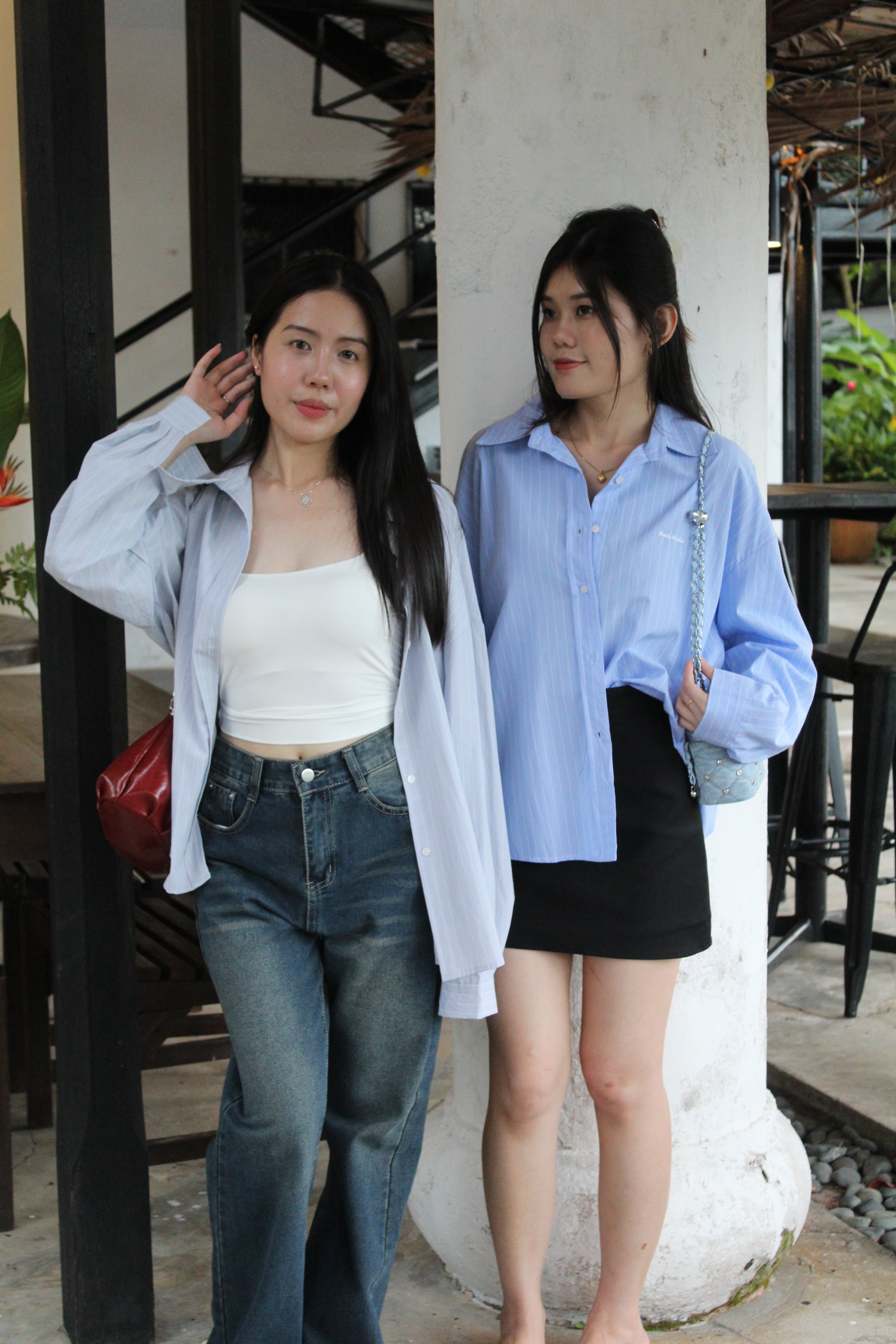 Lauren Stripes Blouse Top (Grey)