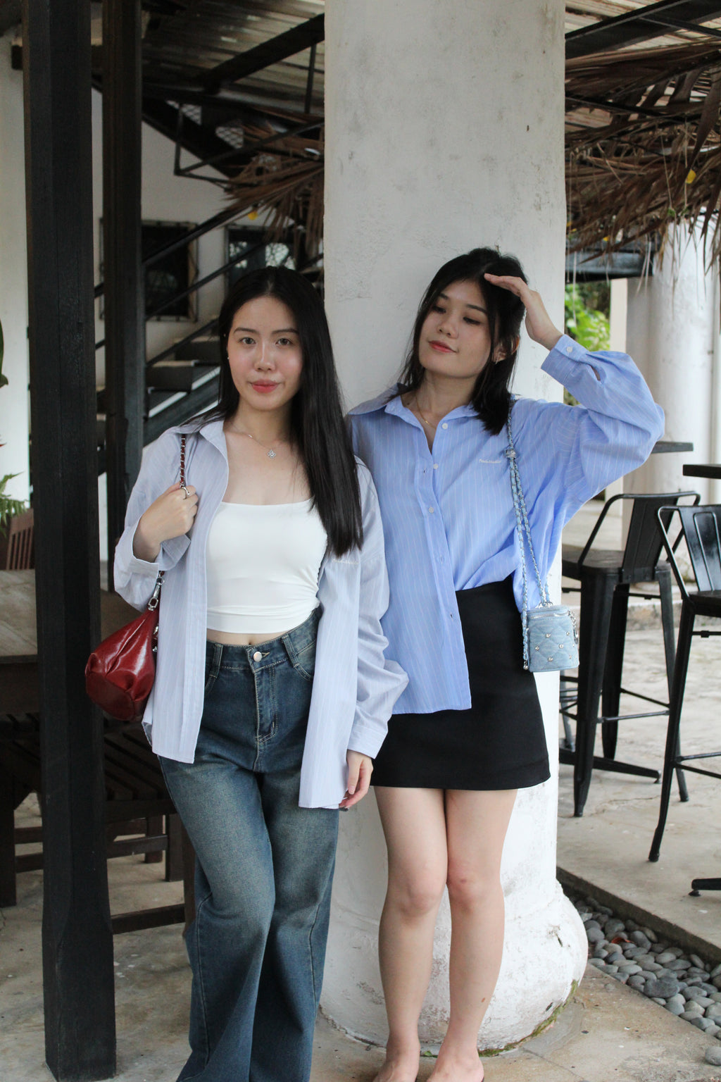 Lauren Stripes Blouse Top (Grey)