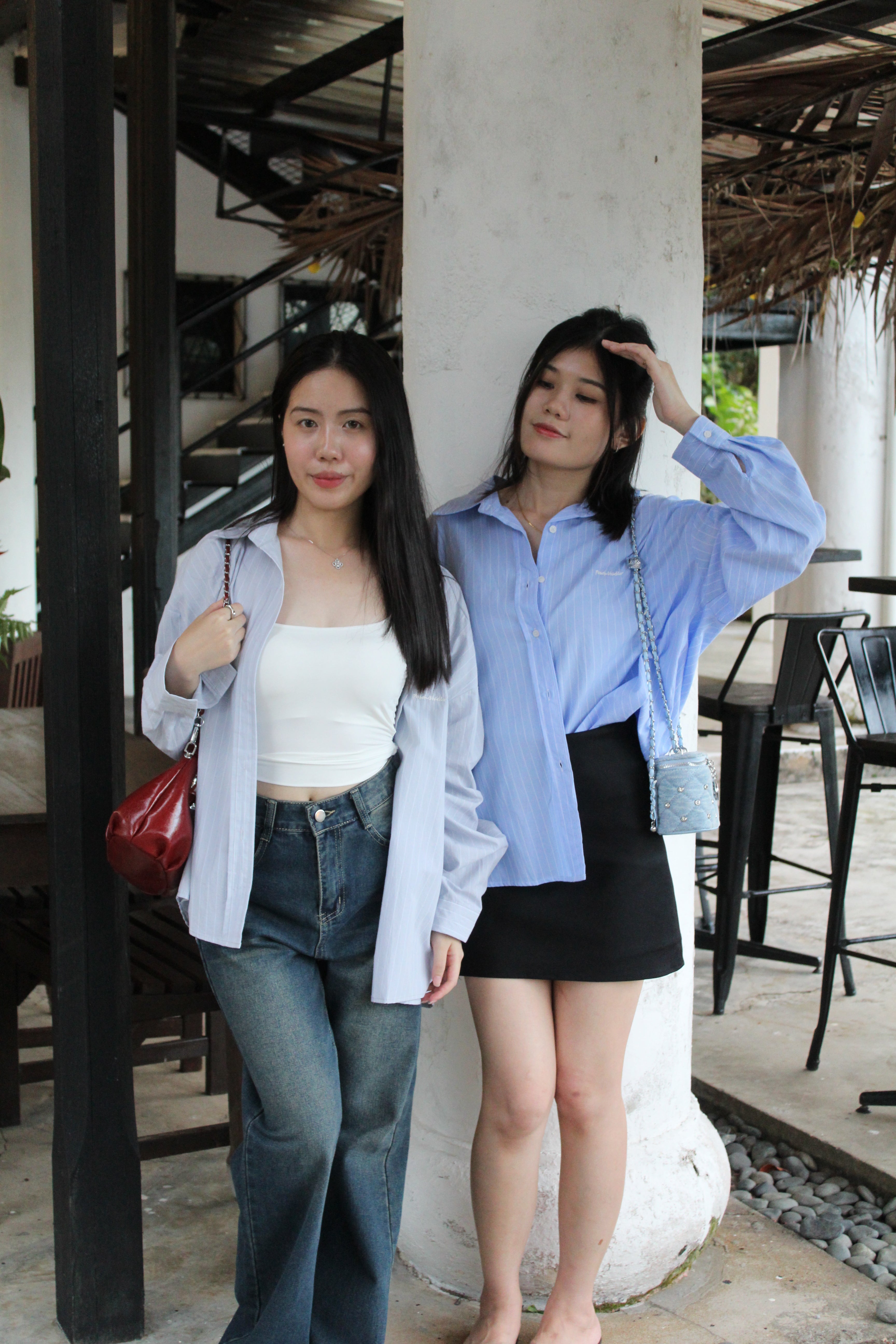 Lauren Stripes Blouse Top (Grey)