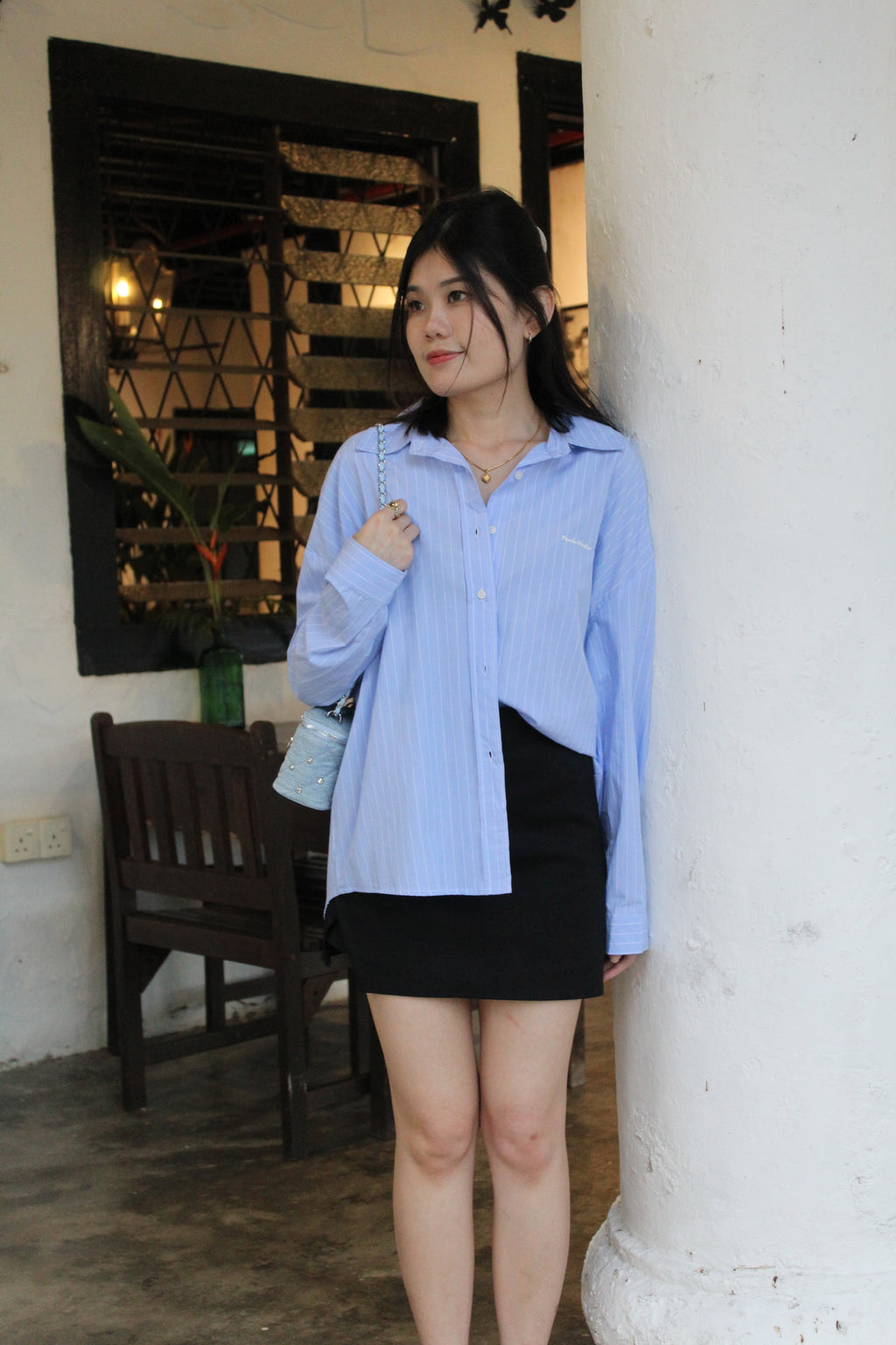 Lauren Stripes Blouse Top (Grey)