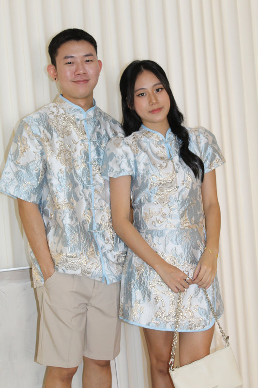 Desiree Jacquard Two Piece Skirt Set (Blue)