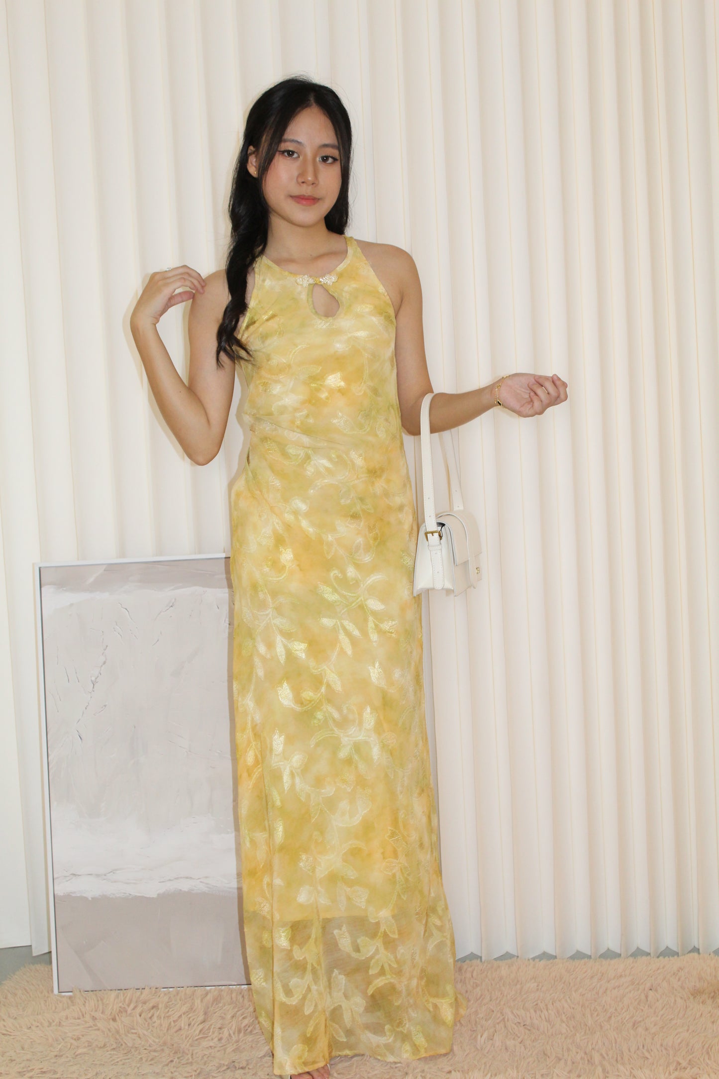 Mona Chiffon Cheongsam Maxi Dress (Yellow)