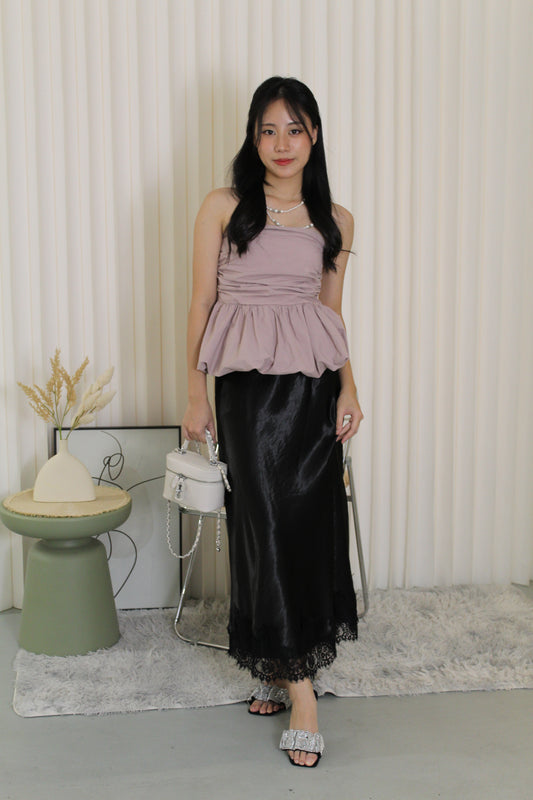 Tessa Lace Satin Maxi Skirt (Black)