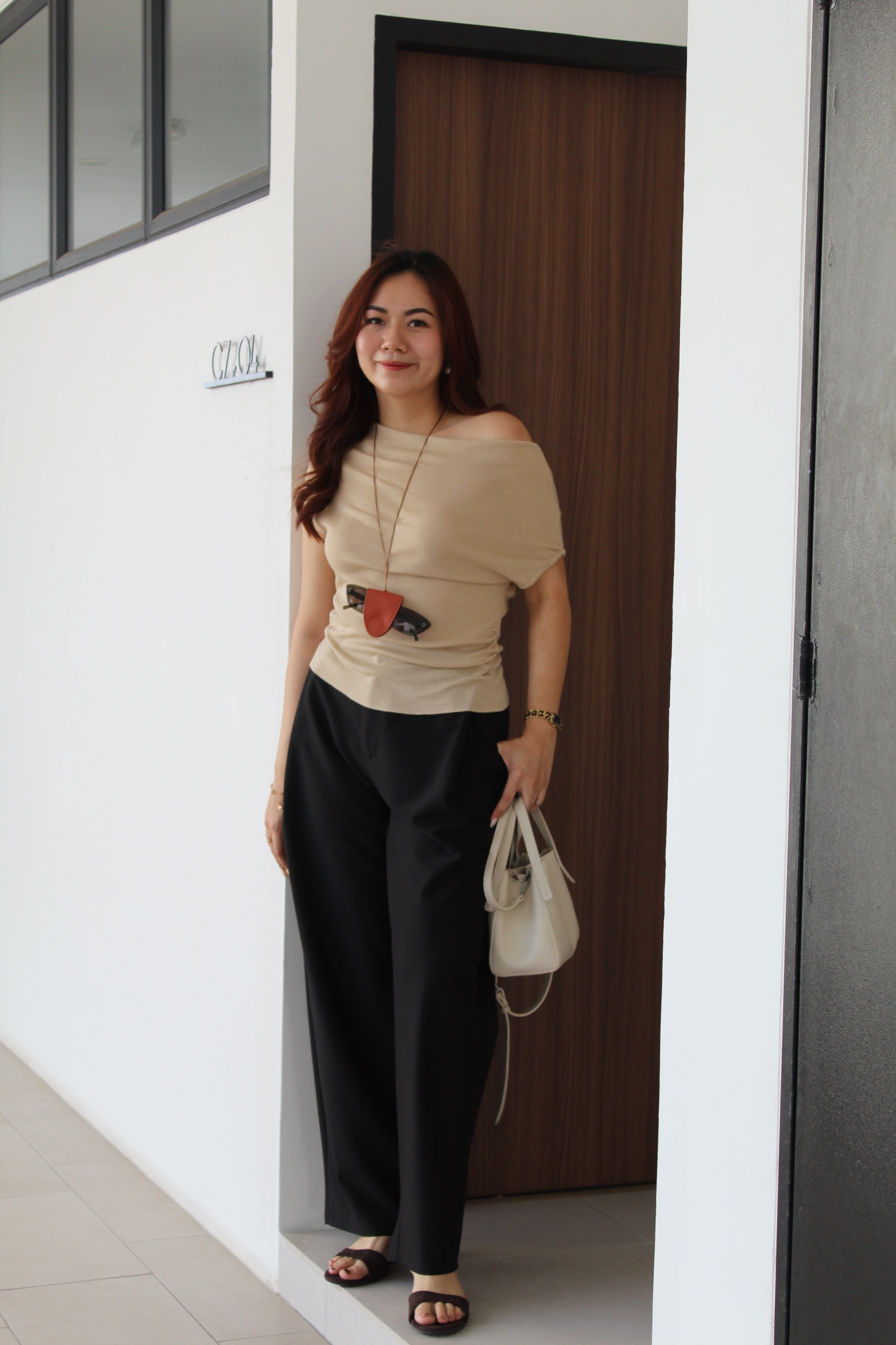 Josey Off Shoulder Knit Top (Khaki)