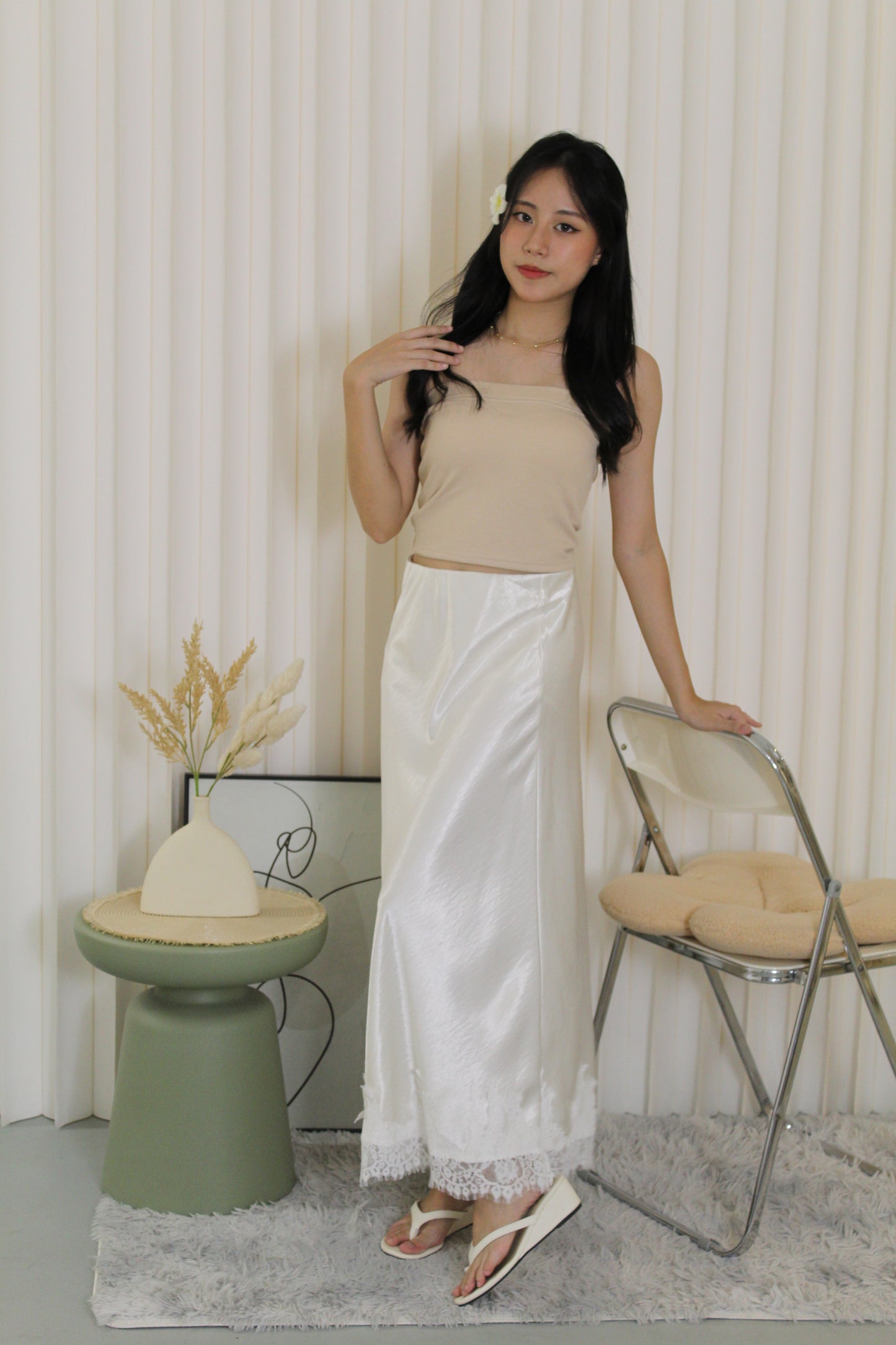 Tessa Lace Satin Maxi Skirt (Black)
