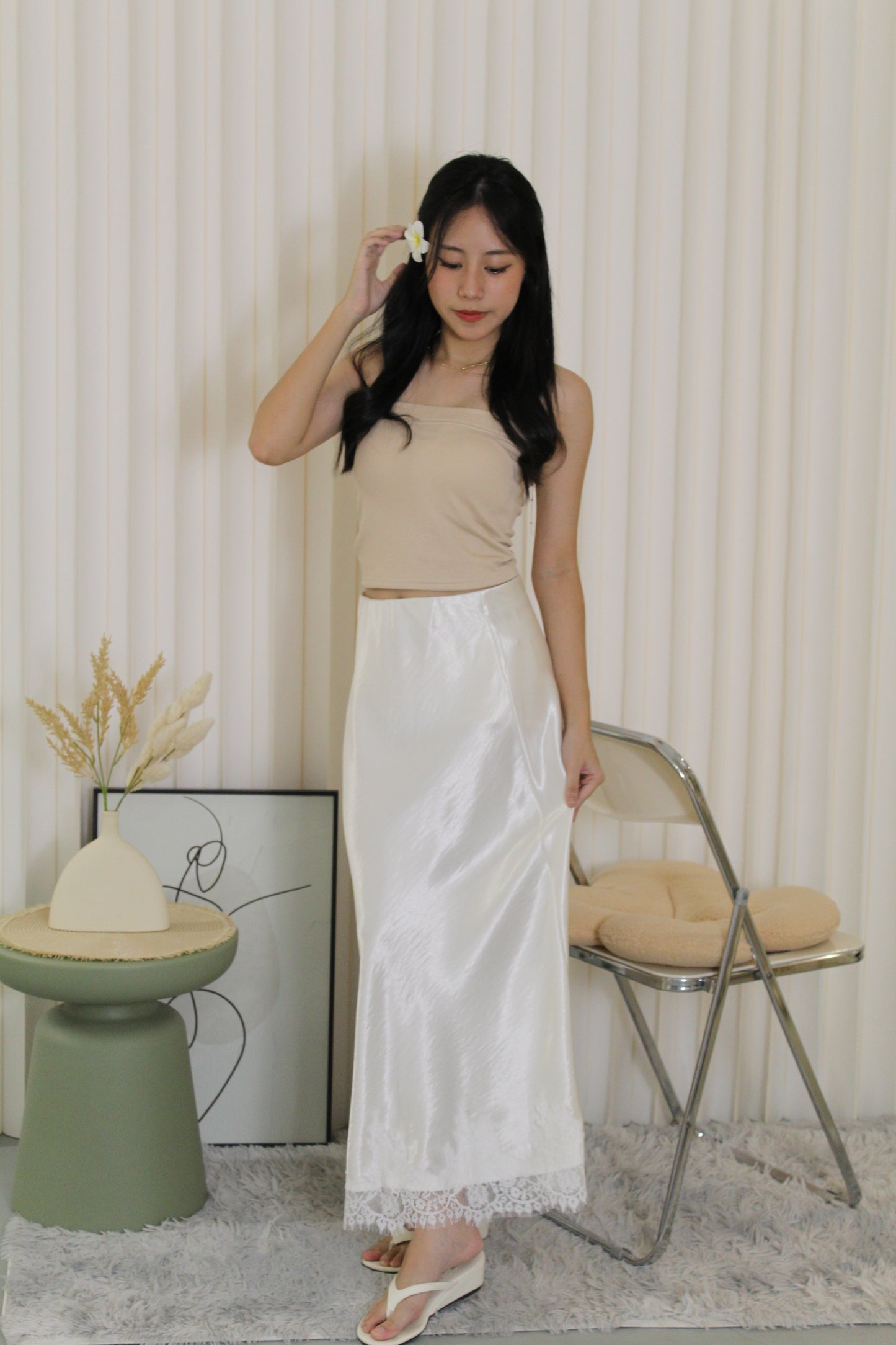 Tessa Lace Satin Maxi Skirt (Black)