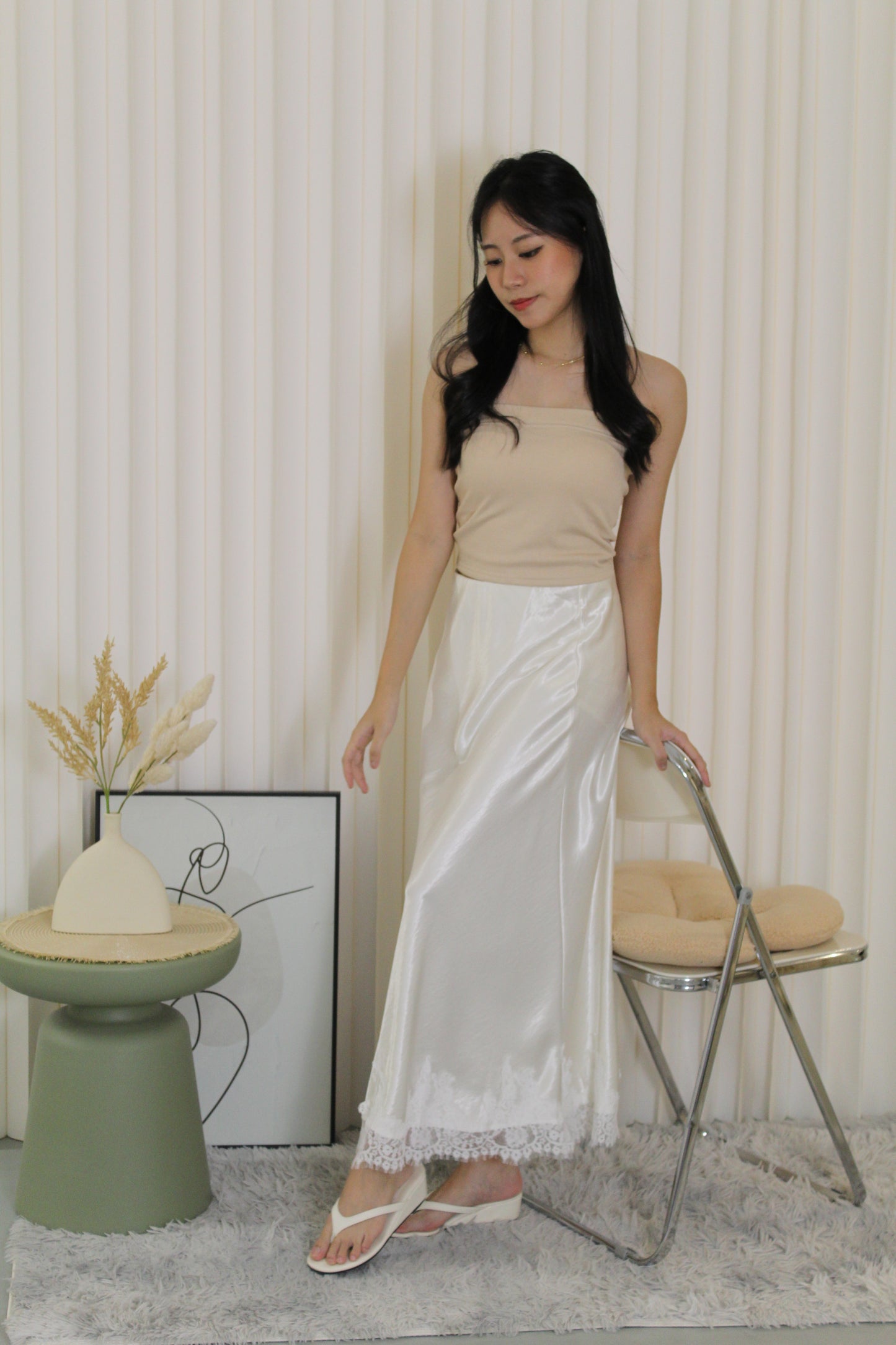 Tessa Lace Satin Maxi Skirt (Black)