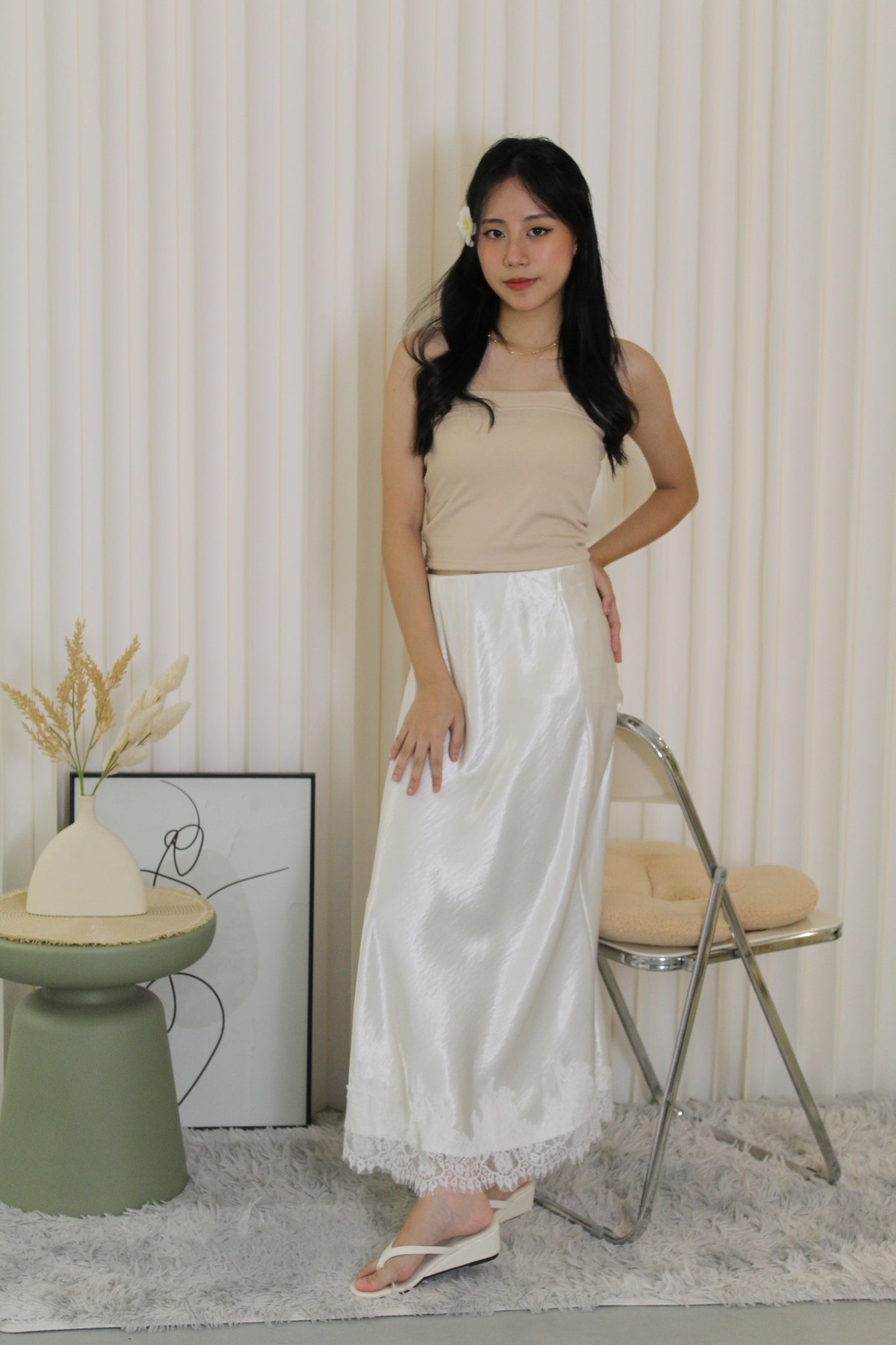 Tessa Lace Satin Maxi Skirt (Black)