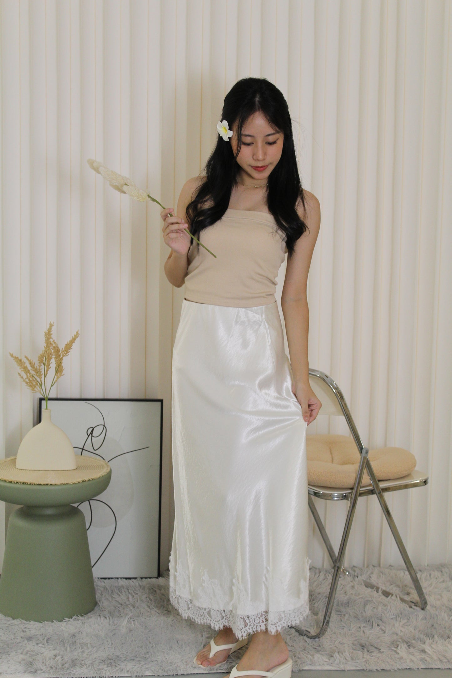 Tessa Lace Satin Maxi Skirt (Black)