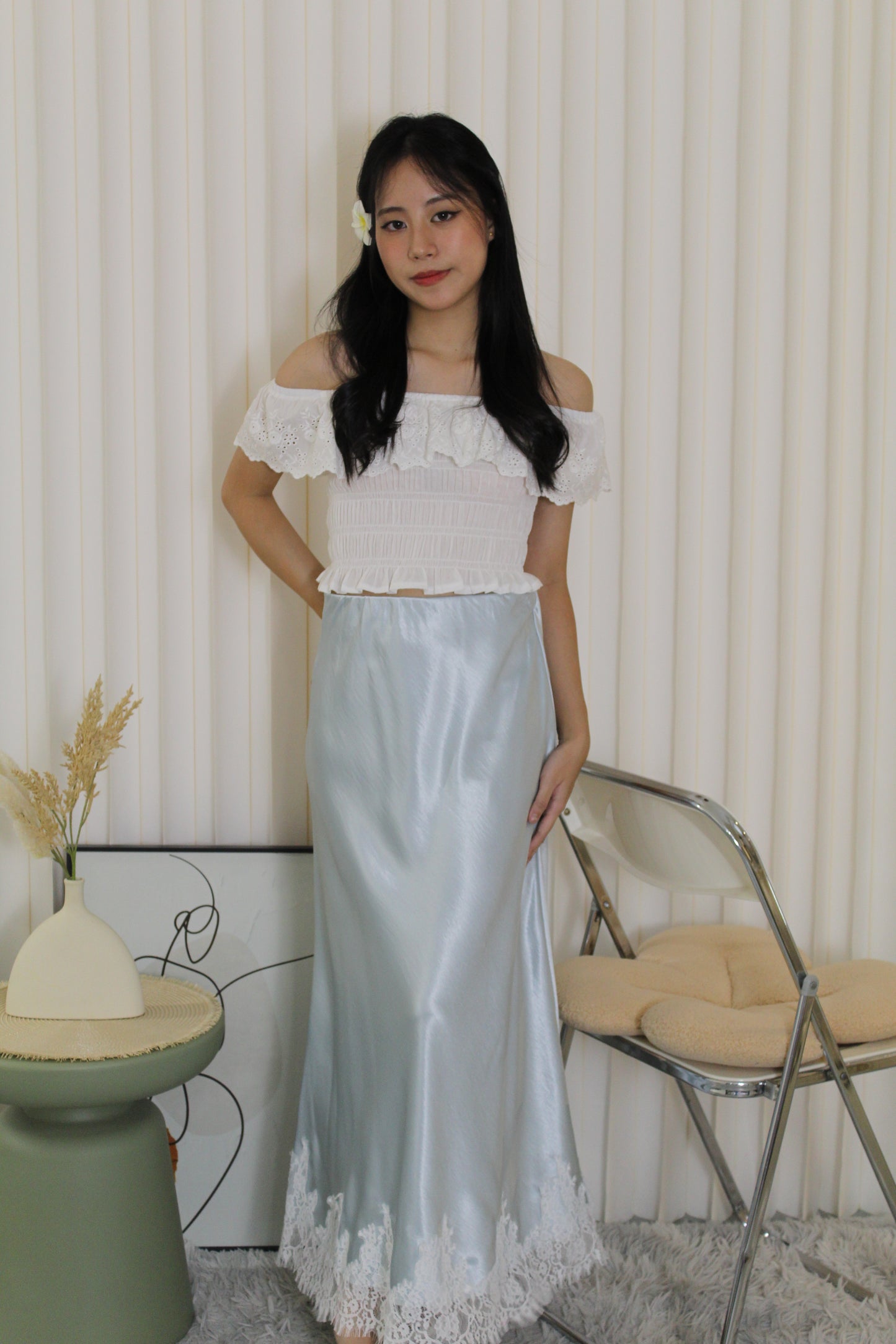 Tessa Lace Satin Maxi Skirt (Black)