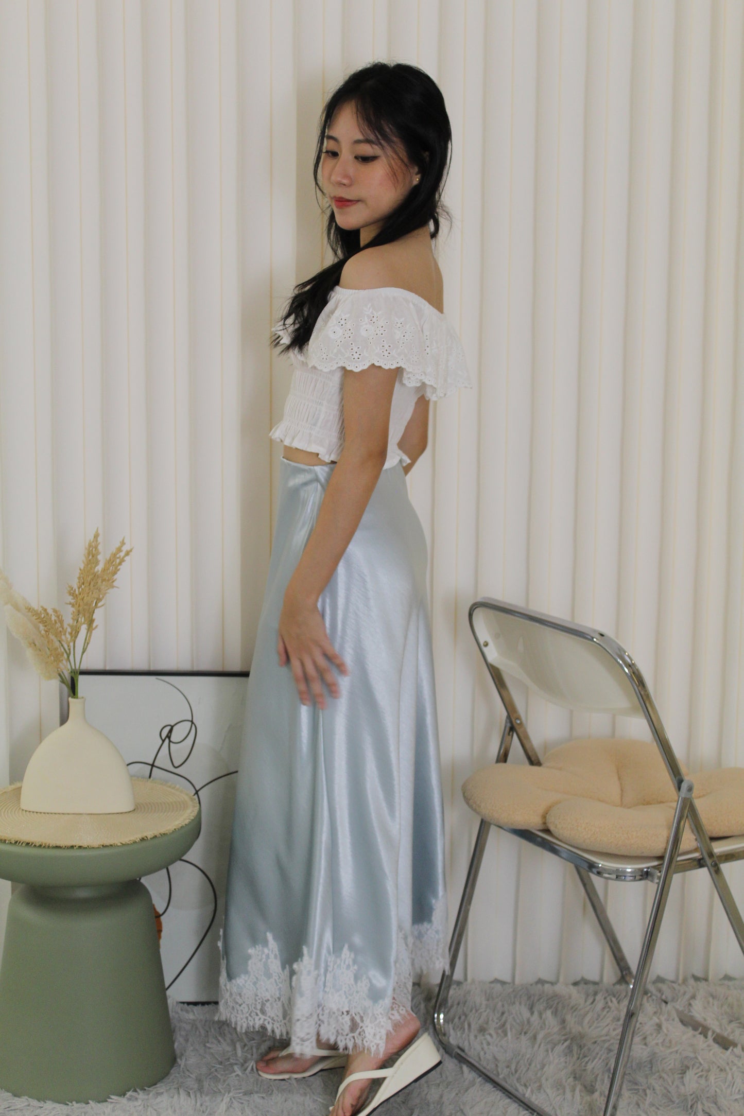 Tessa Lace Satin Maxi Skirt (Black)