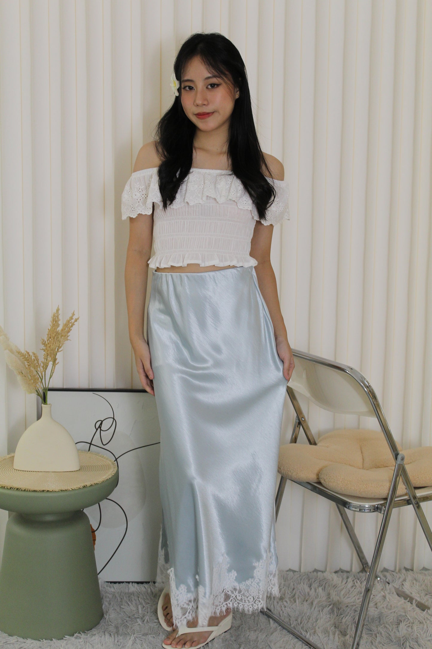 Tessa Lace Satin Maxi Skirt (Black)