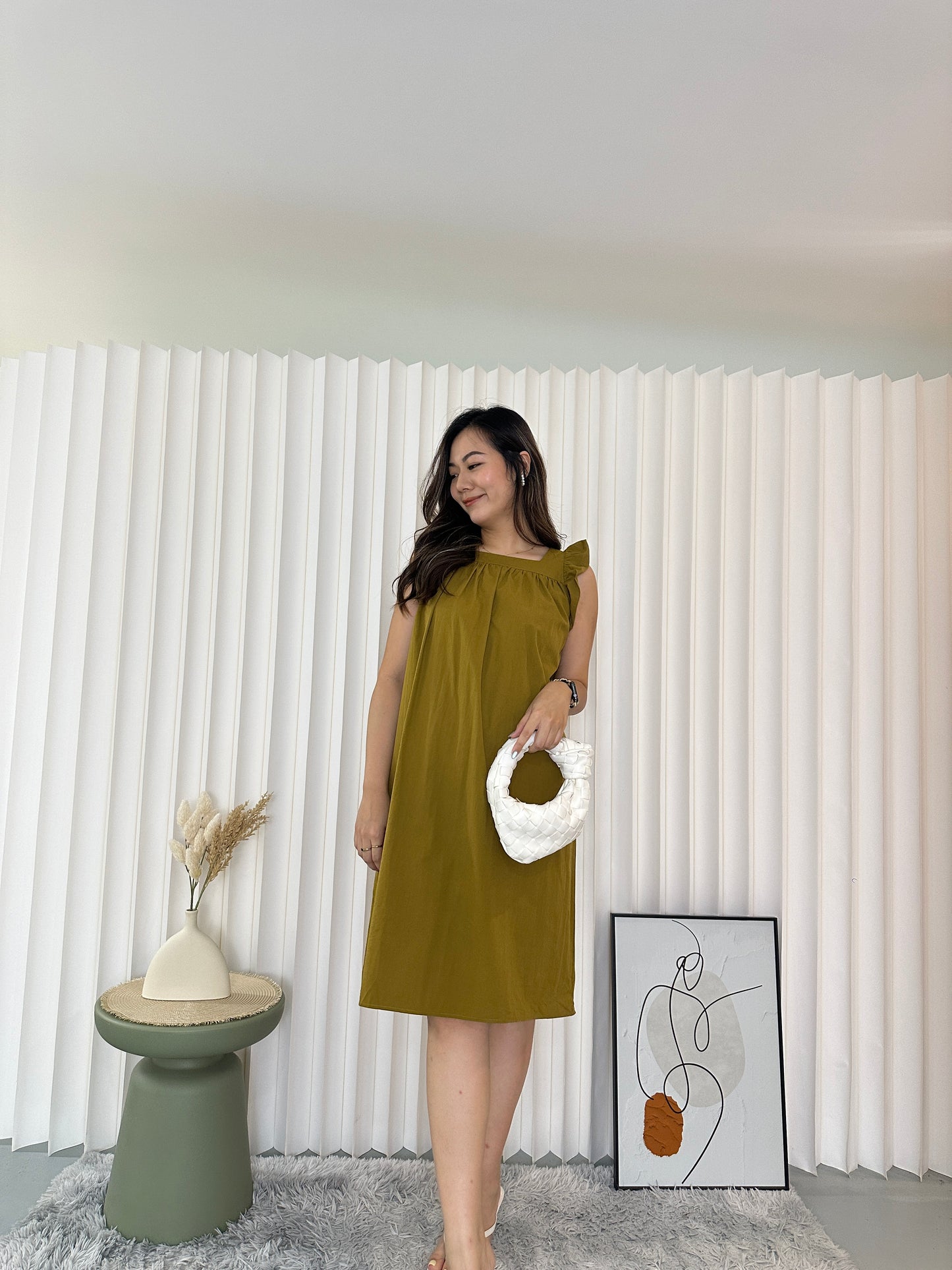 Taylor Flare Sleeve Midi Dress (Olive)