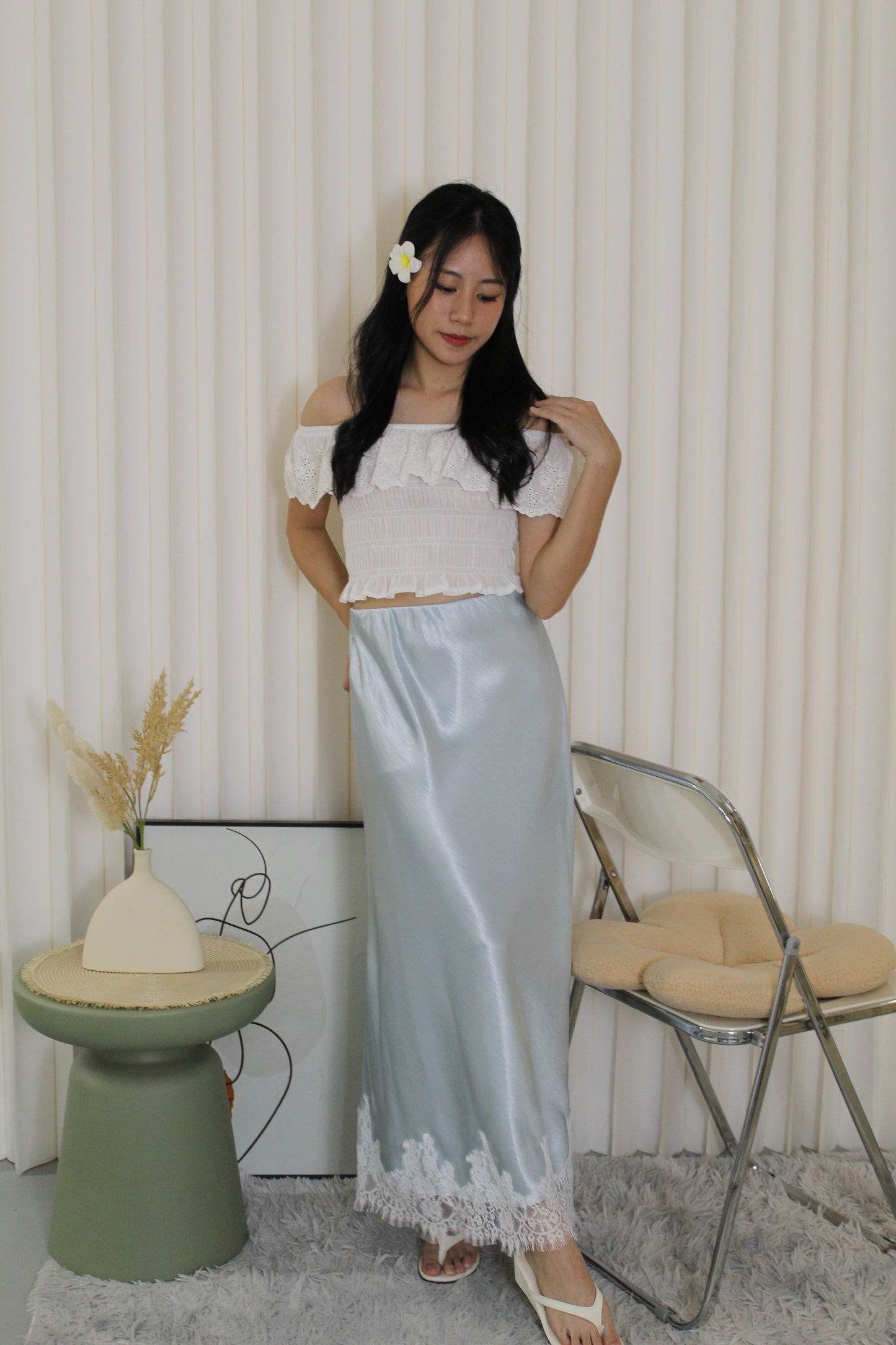 Tessa Lace Satin Maxi Skirt (Black)