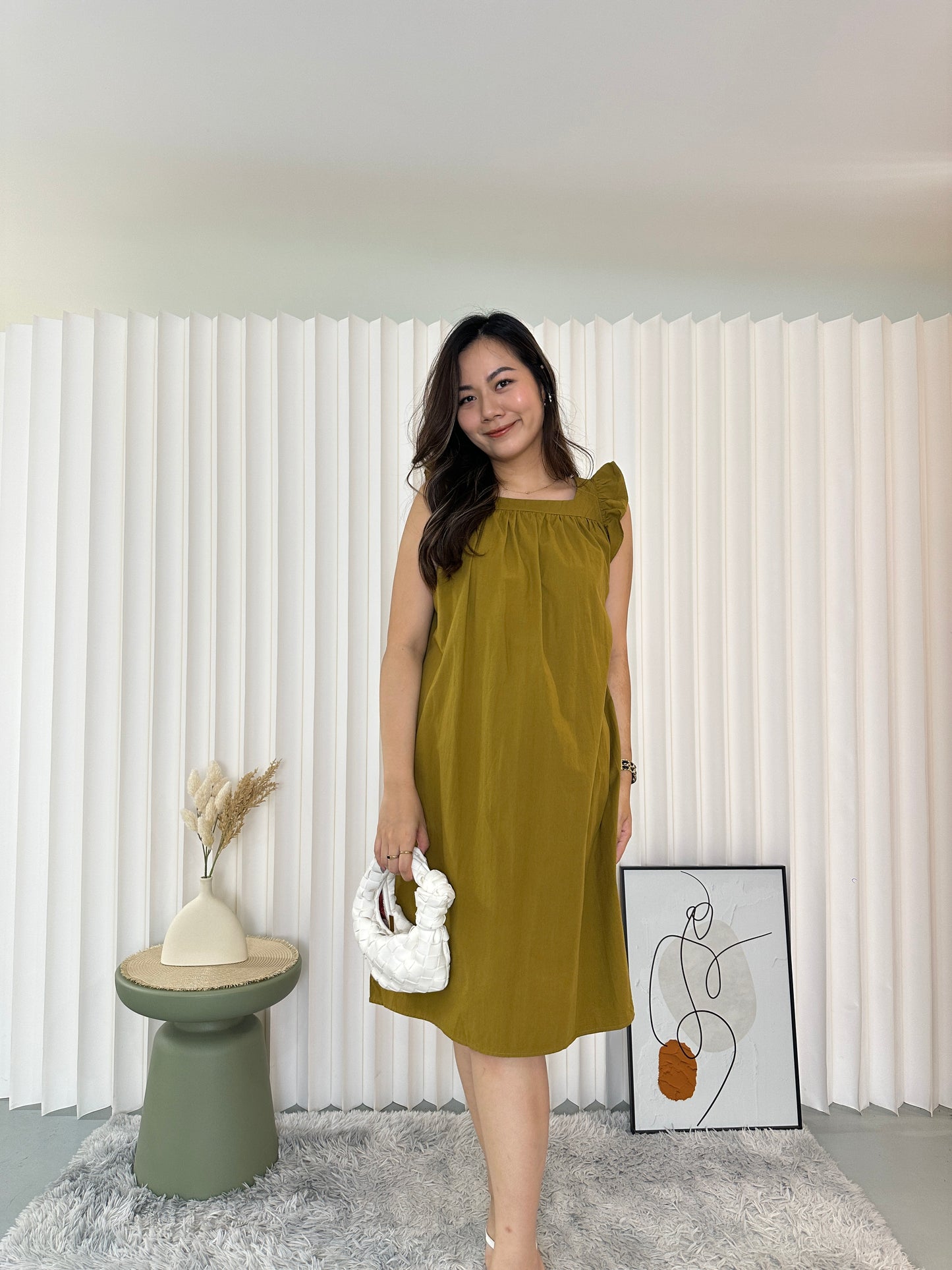 Taylor Flare Sleeve Midi Dress (Olive)