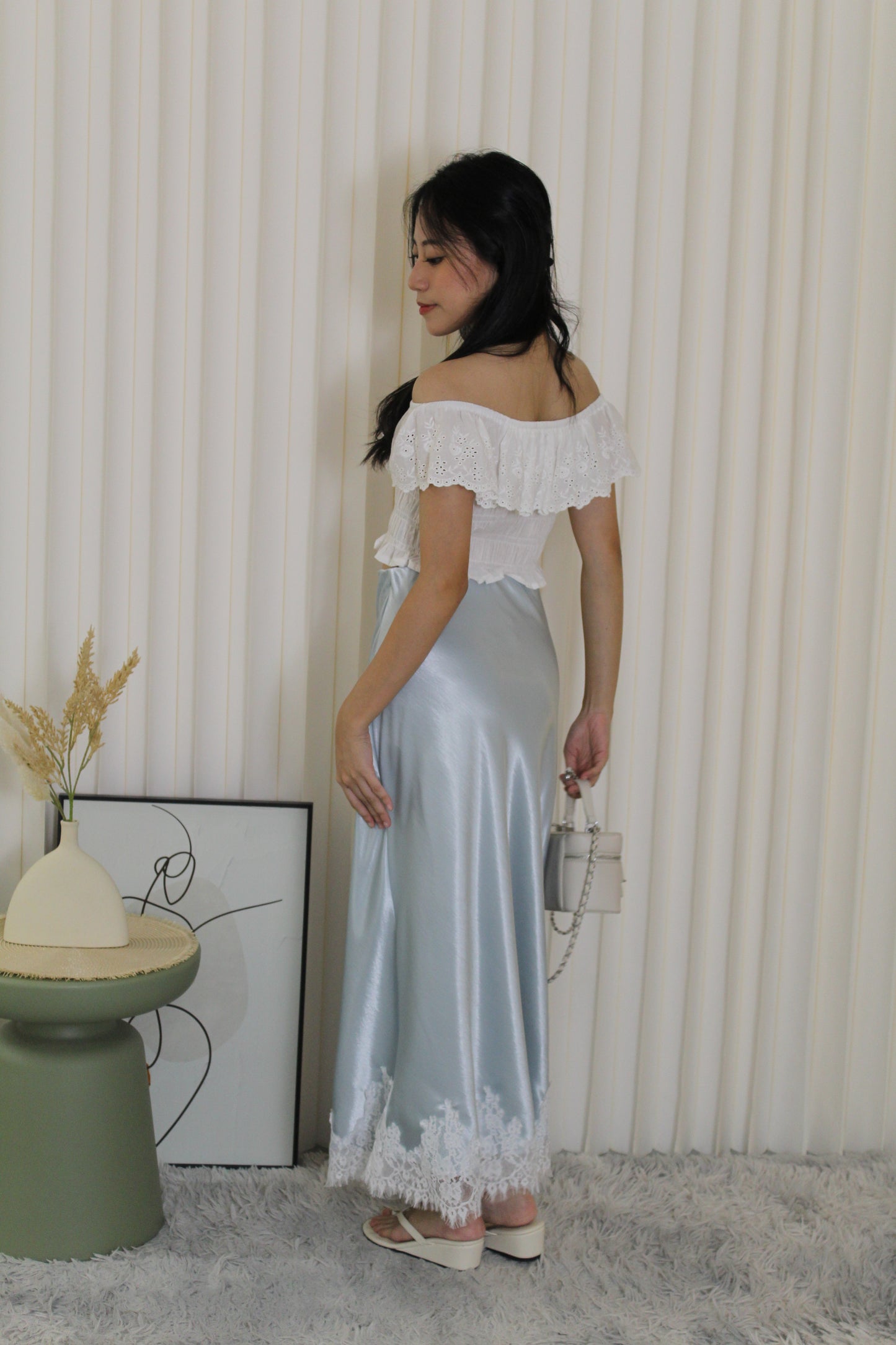 Tessa Lace Satin Maxi Skirt (Black)