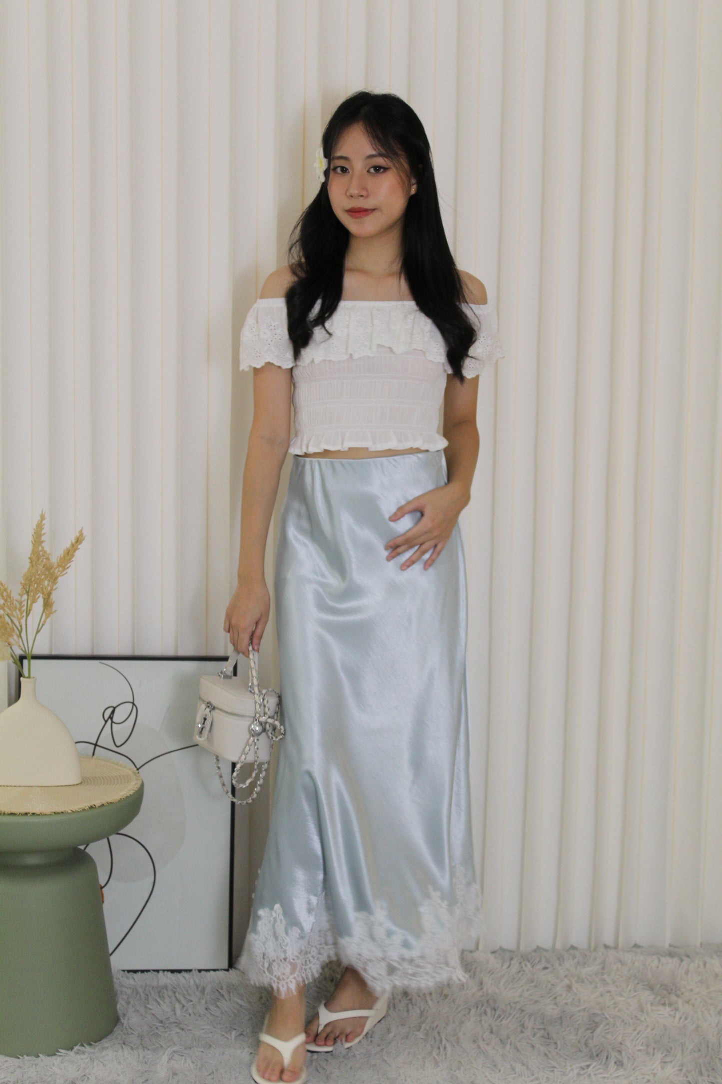 Tessa Lace Satin Maxi Skirt (Black)