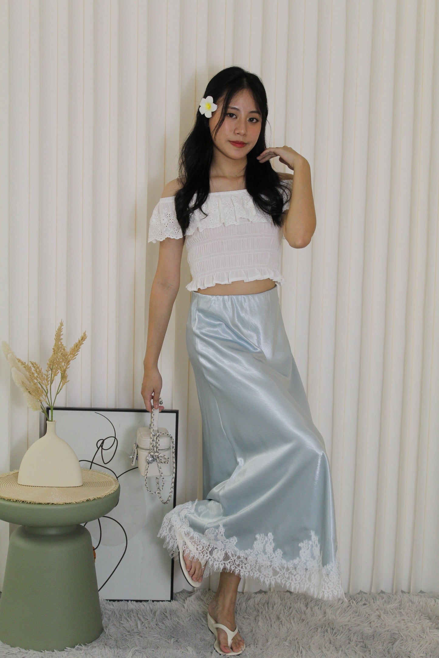 Tessa Lace Satin Maxi Skirt (Black)